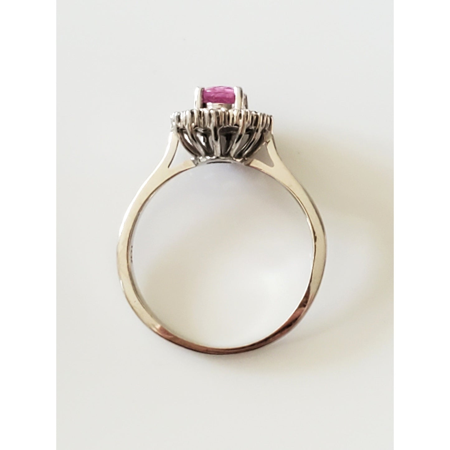Vintage 14K White Gold Pink Ice and Diamond Halo Ring