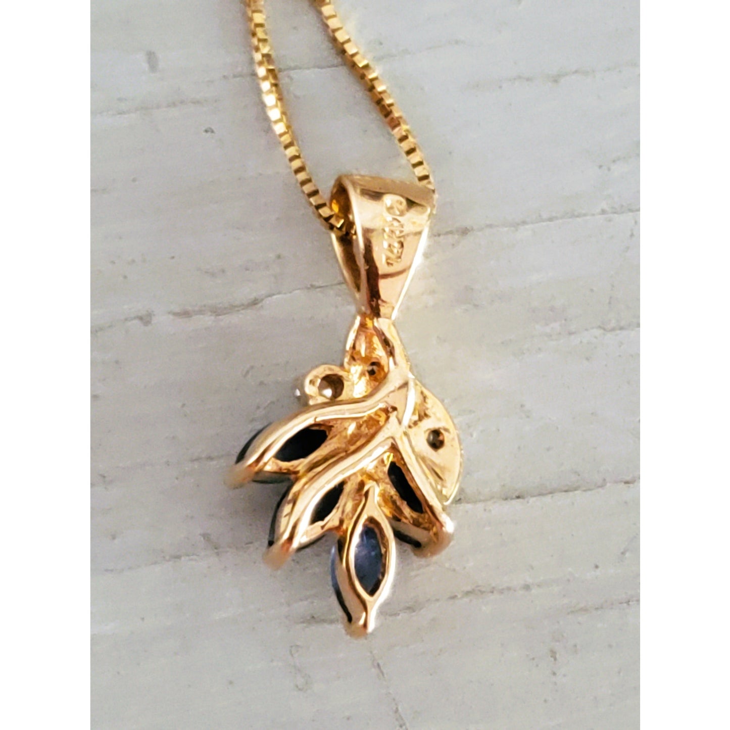 Vintage 14K Gold Dainty Sapphire and Diamond Floral Necklace