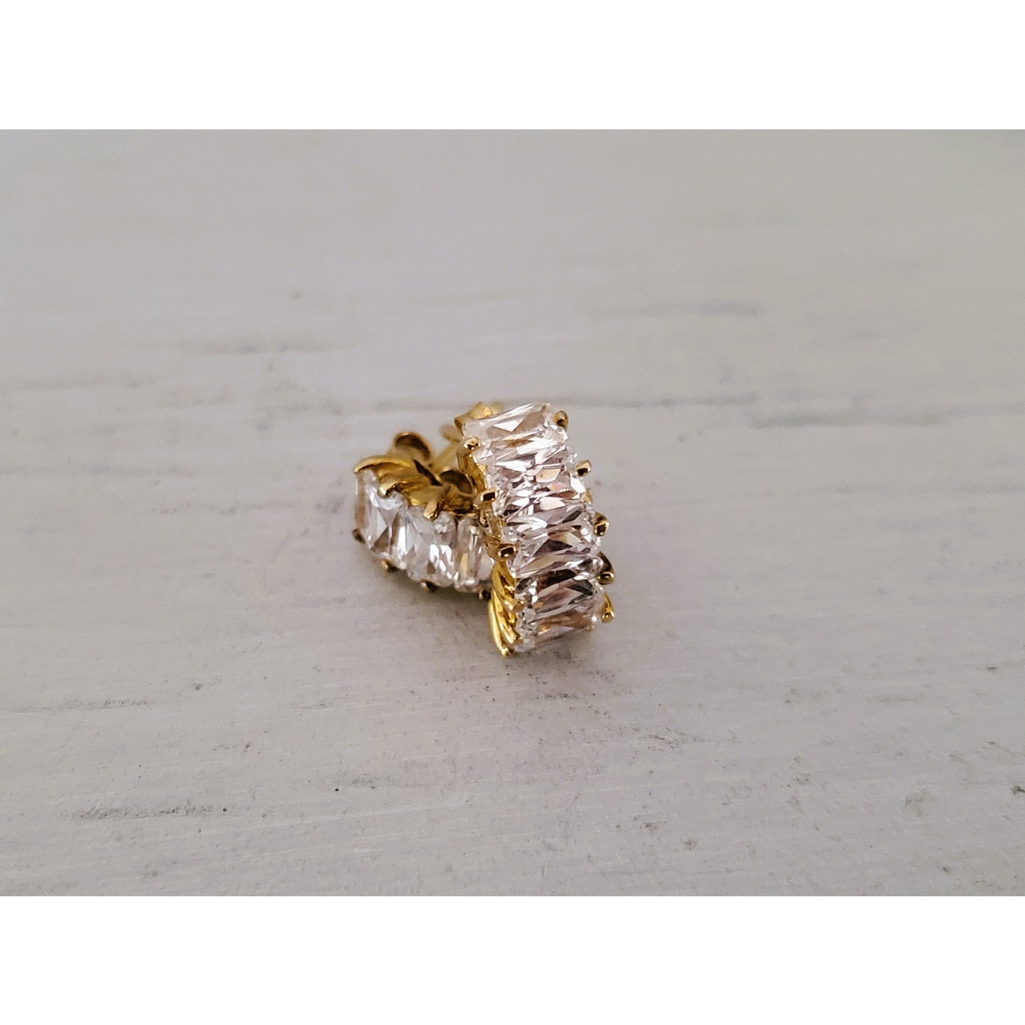 Vintage Sterling Silver Baguette CZ Half Hoop Earrings