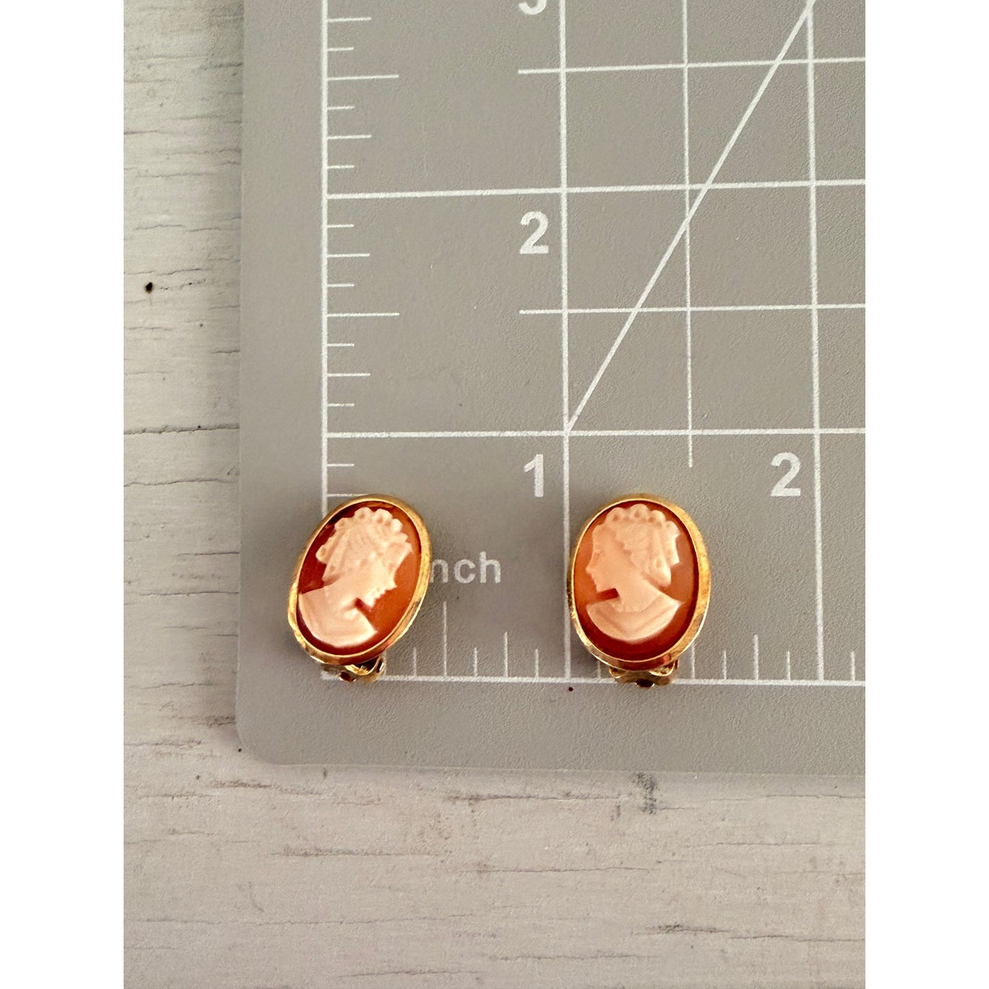 Vintage Sterling Silver Hand Carved Shell Cameo Clip On Earrings