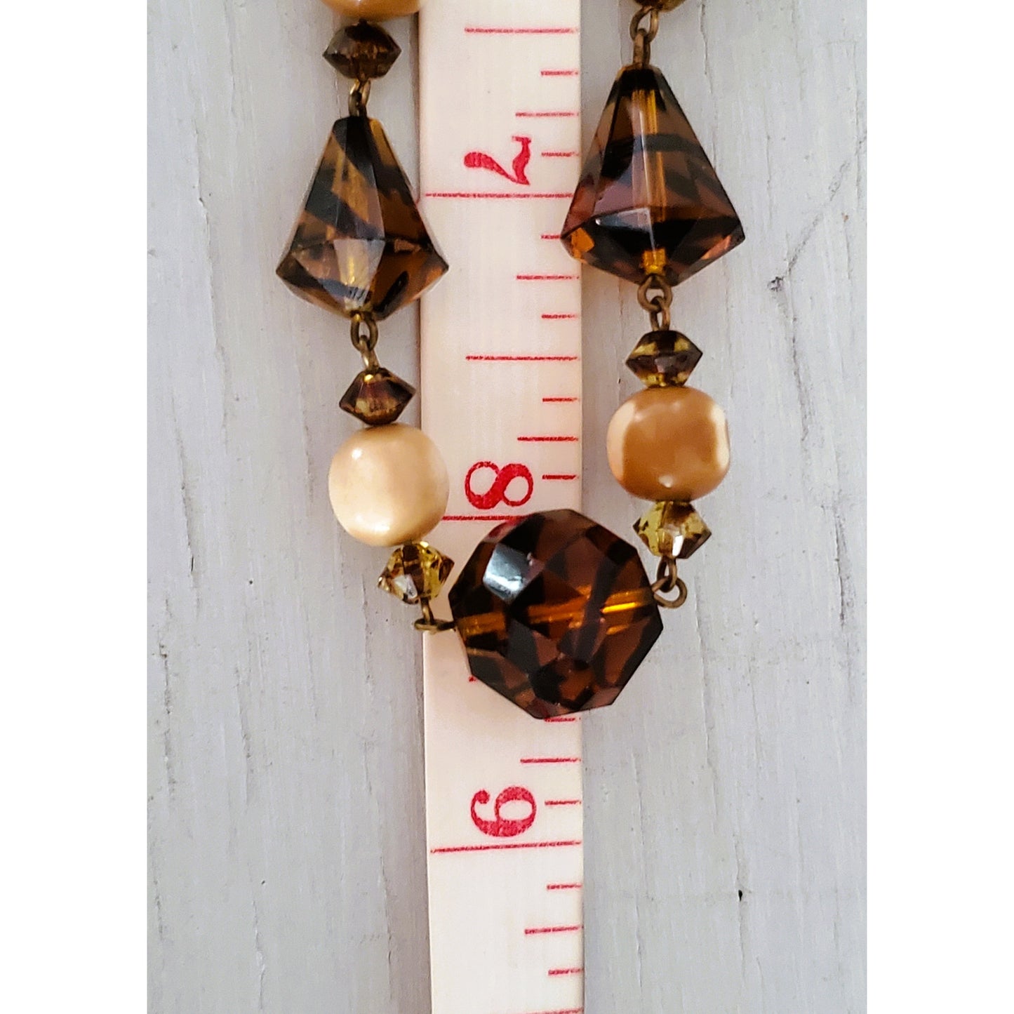 Vintage Tortoise Shell Geometric Pattern Glass Bead Choker Necklace