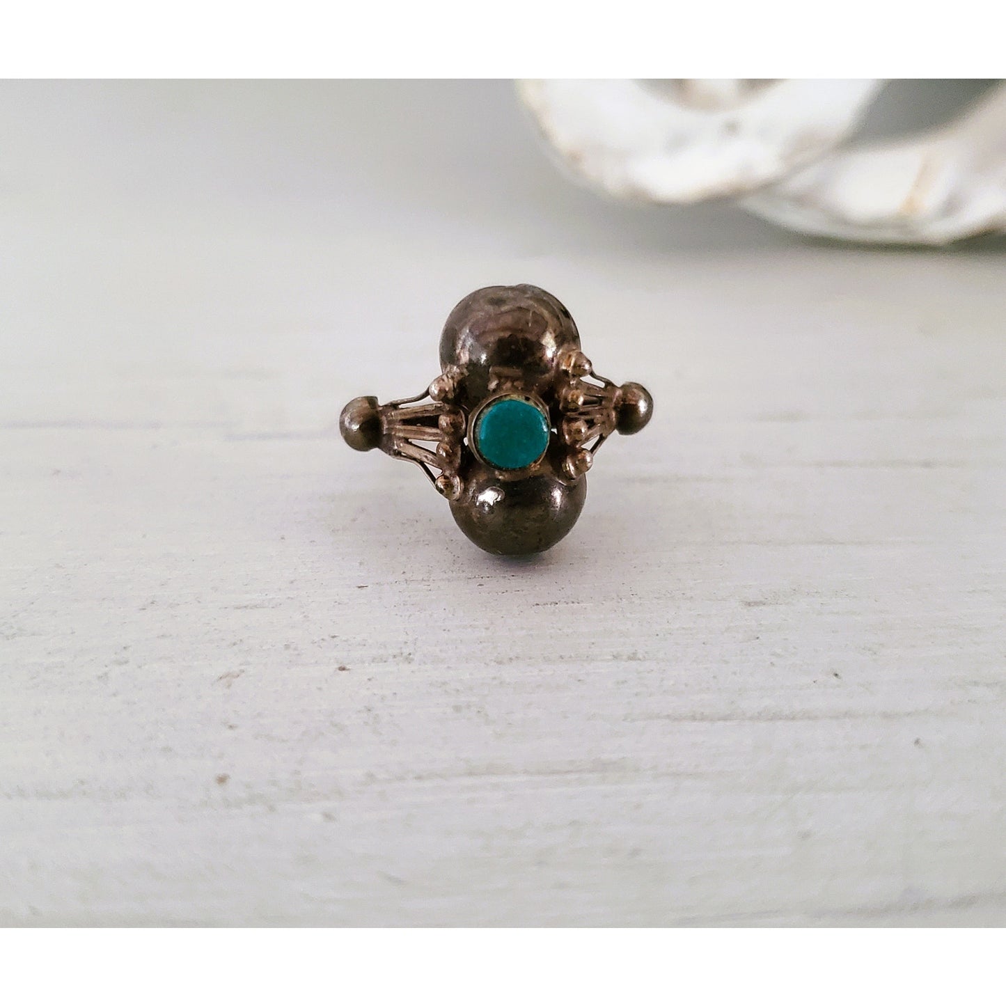 Vintage Sterling Silver Eagle Mark Turquoise Ring