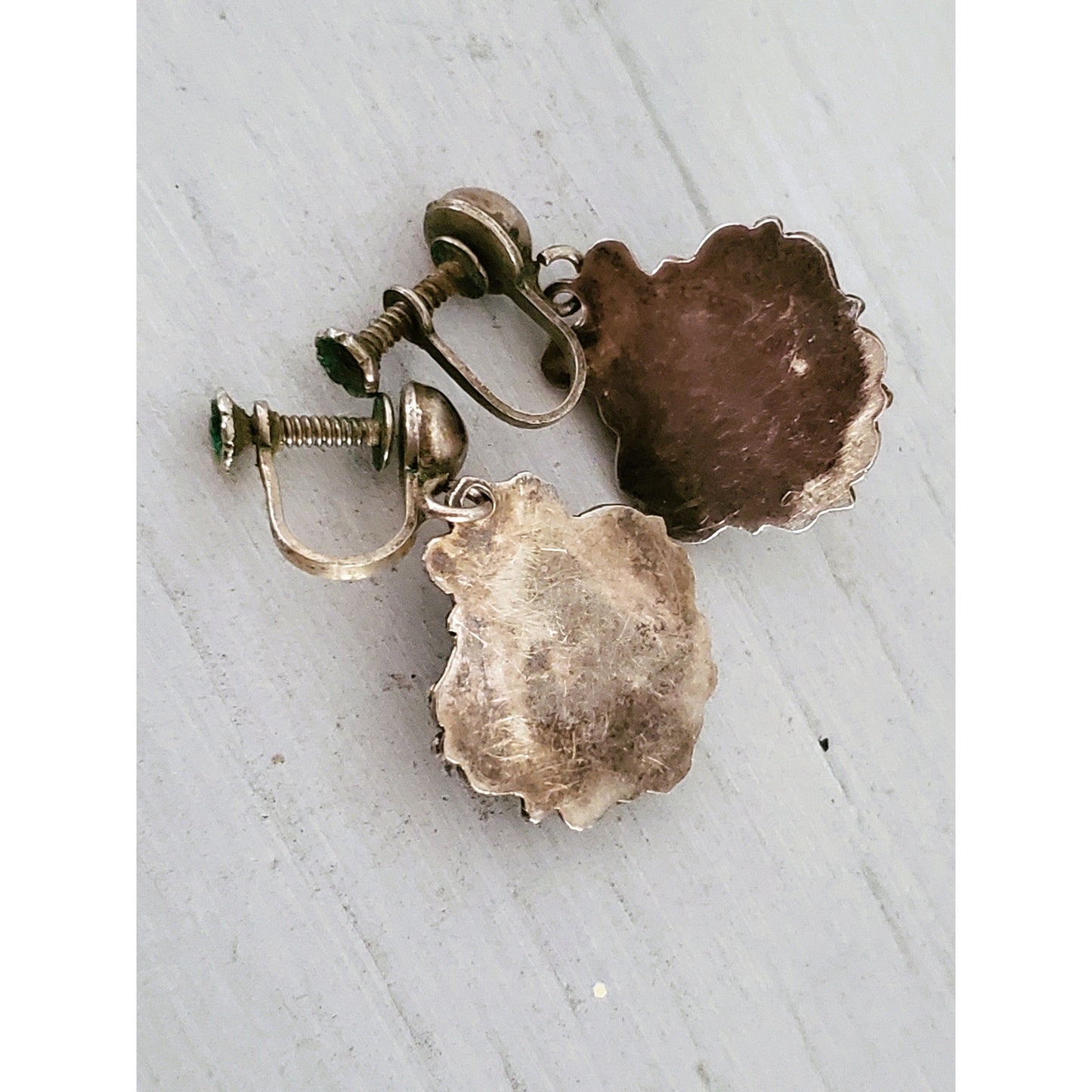 Vintage Sterling Silver Onyx Dangle Screw On Earrings