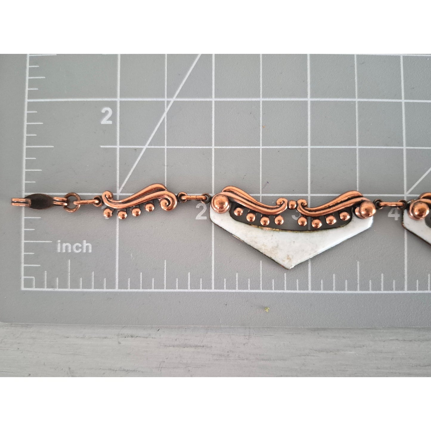 Vintage MCM Matisse Signed Copper White Enamel Atomic Necklace