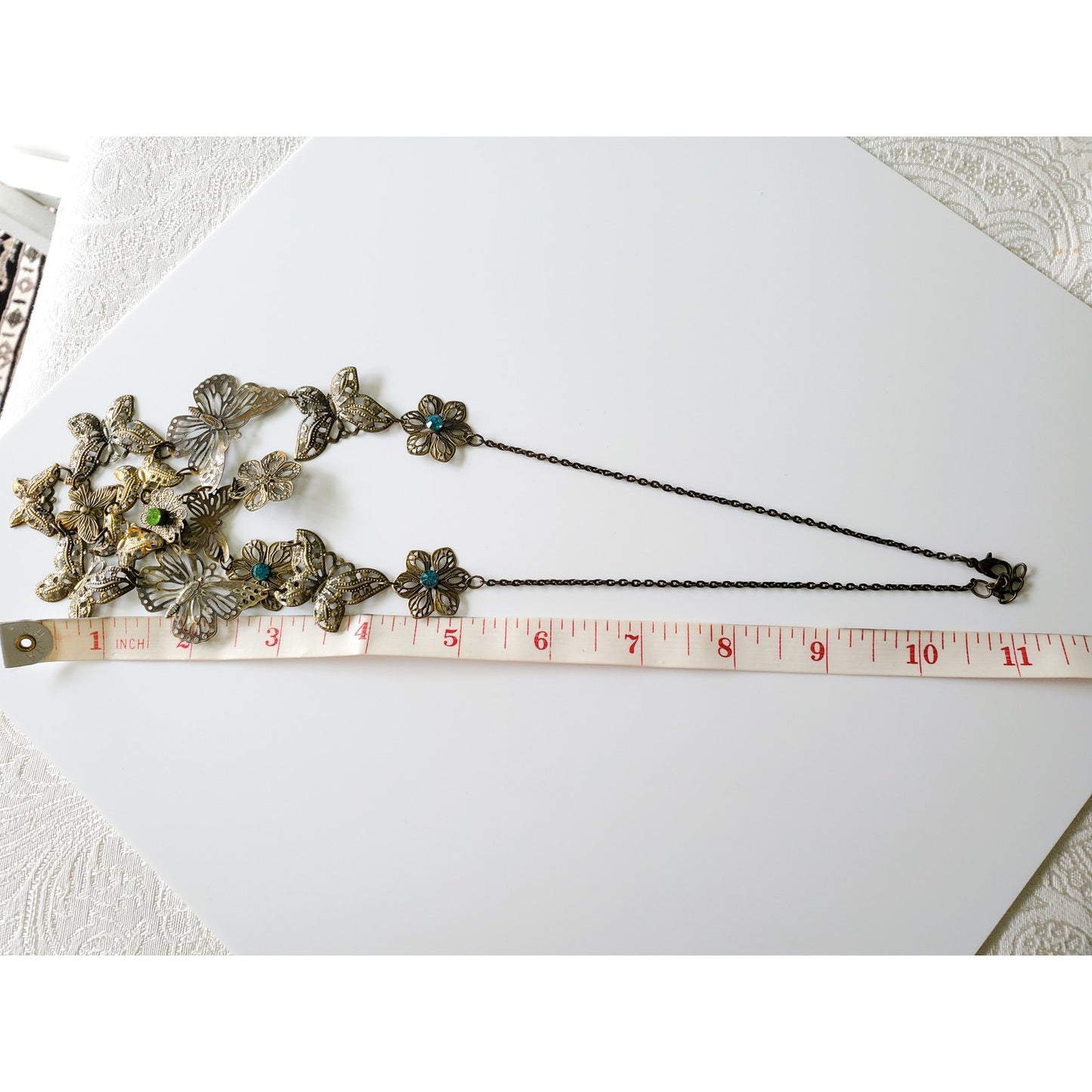 Vintage Brass Butterfly Gold Tone Necklace
