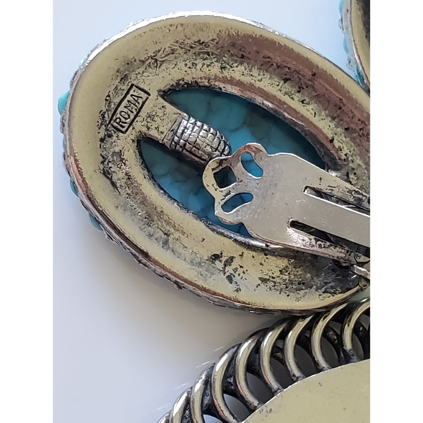 Vintage Faux Turquoise Roma Designer Earrings and Necklace