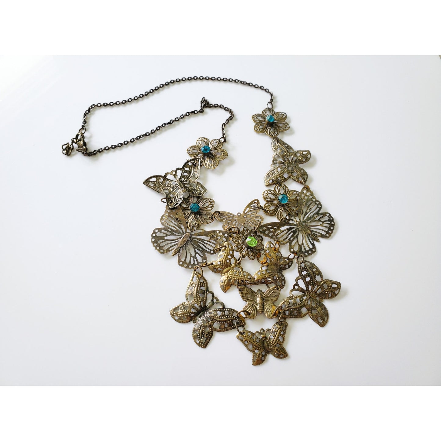 Vintage Brass Butterfly Gold Tone Necklace