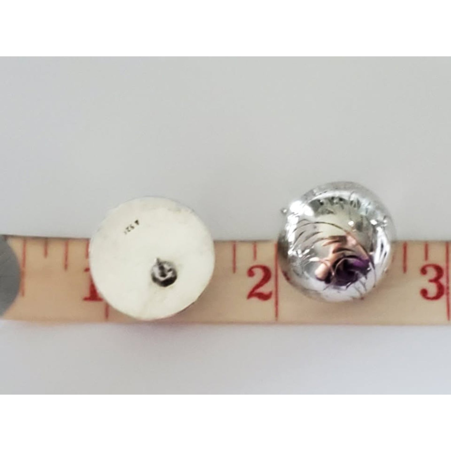 Vintage Sterling Silver Dome Diamond Cut Paisley Stud Earrings