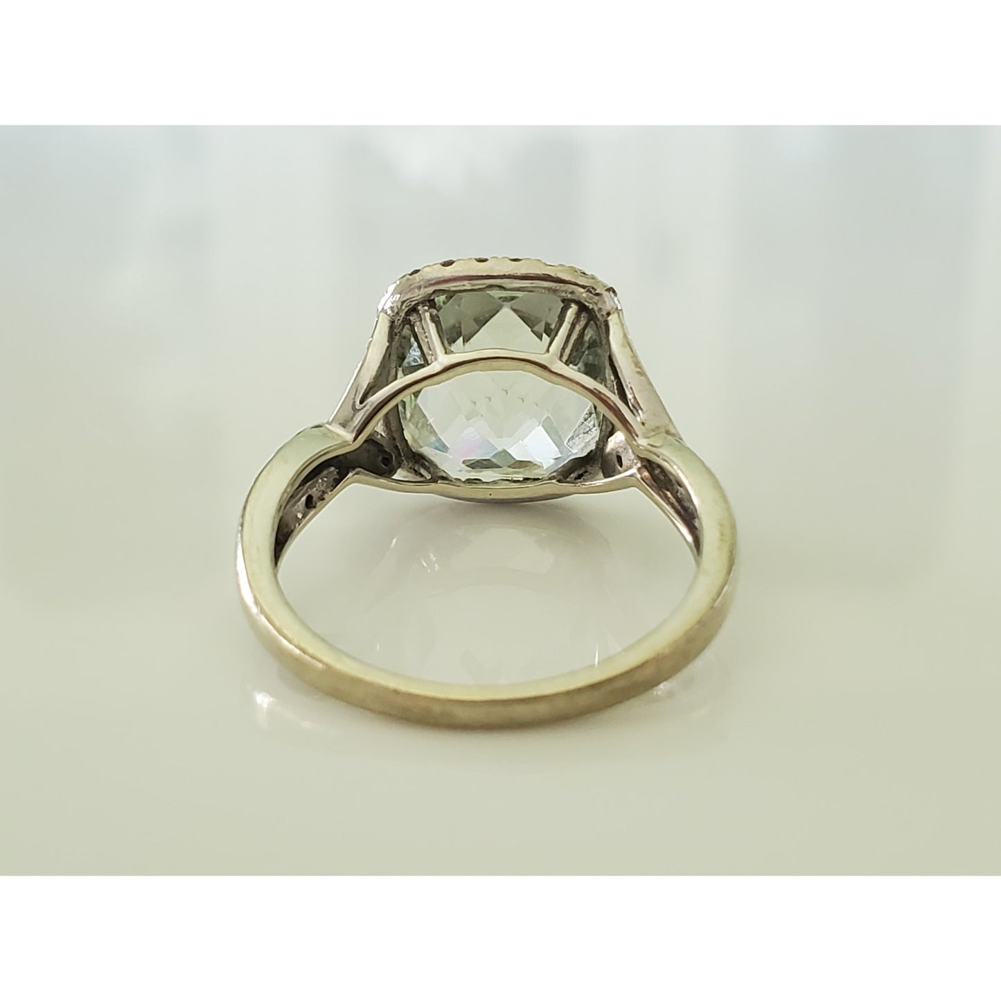 Vintage 10K Gold Prasiolite and Diamond Cocktail Ring