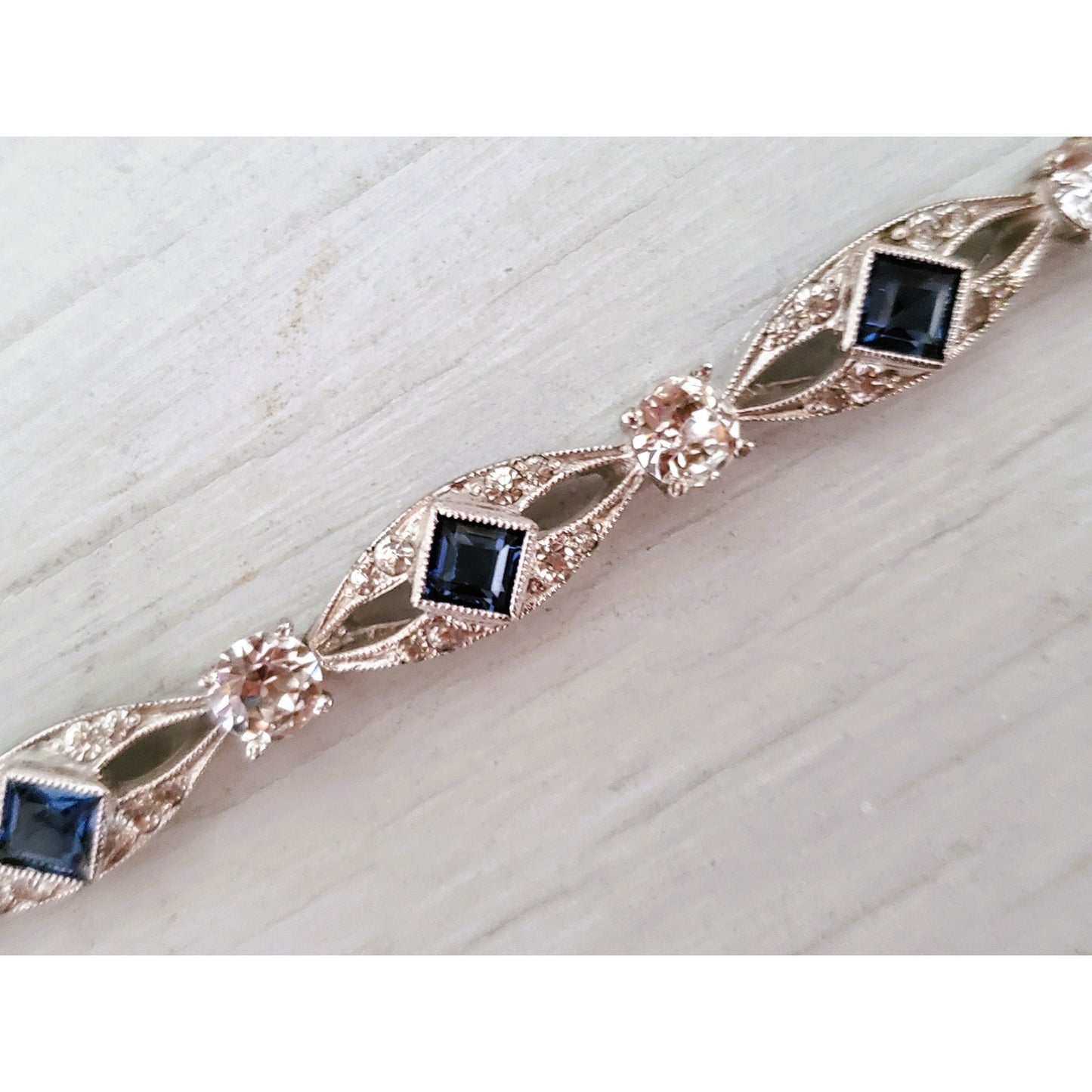 Sterling Silver Sapphire and CZ Tennis Bracelet