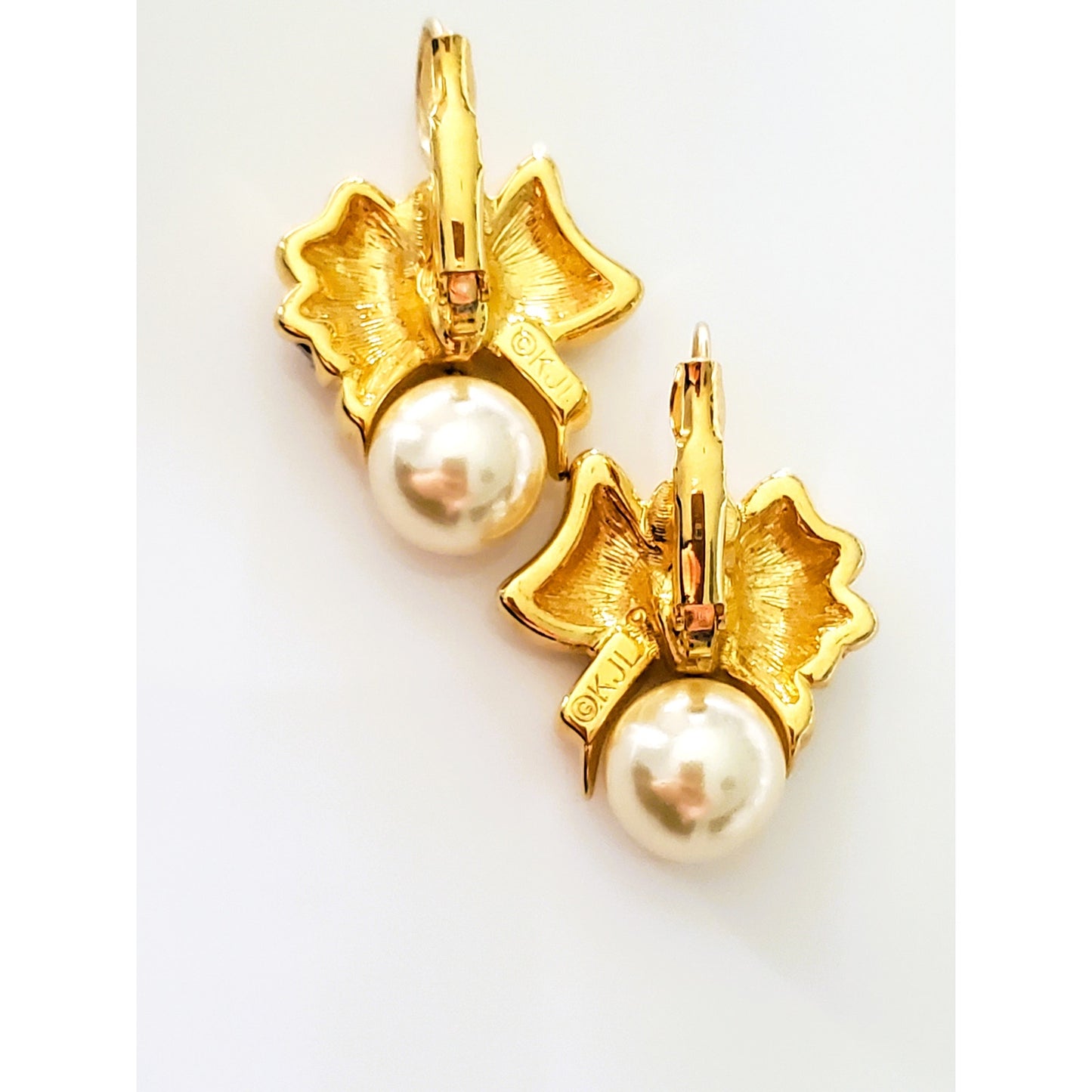 Vintage Kenneth Jay Lane Bow and Pearl Rhinestone Earrings