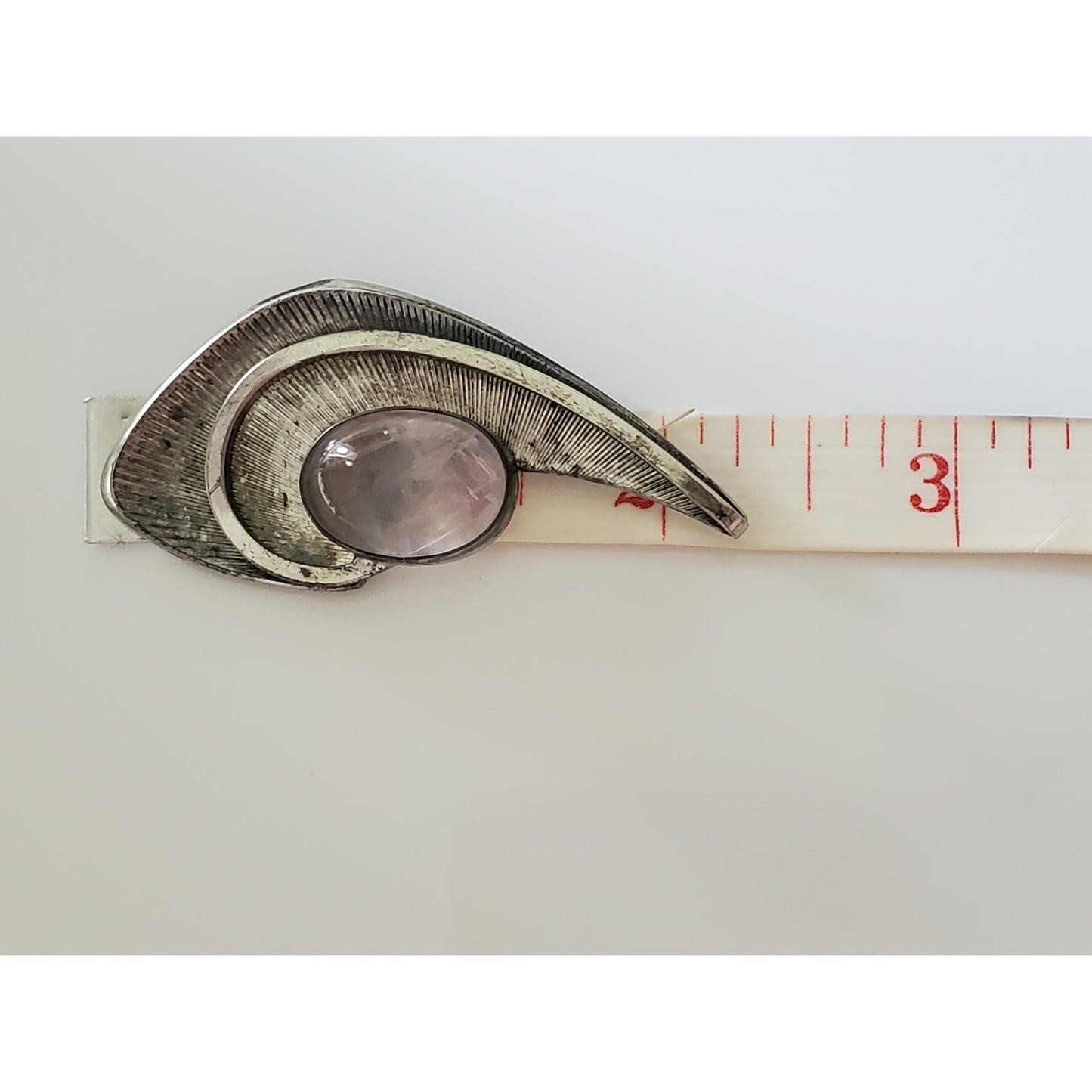 Vintage Sterling Silver Rose Quartz Brooch