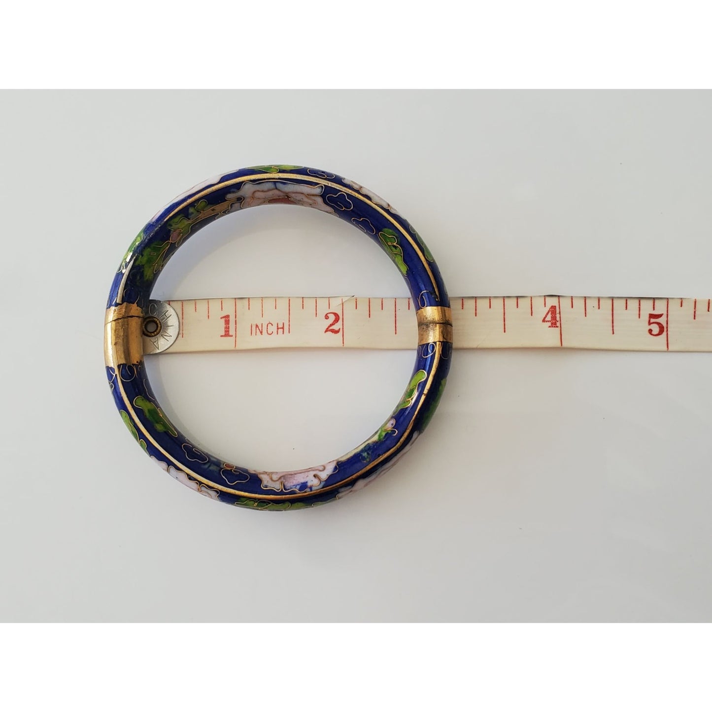 Vintage Blue Floral Cloisonne Bangle Bracelet
