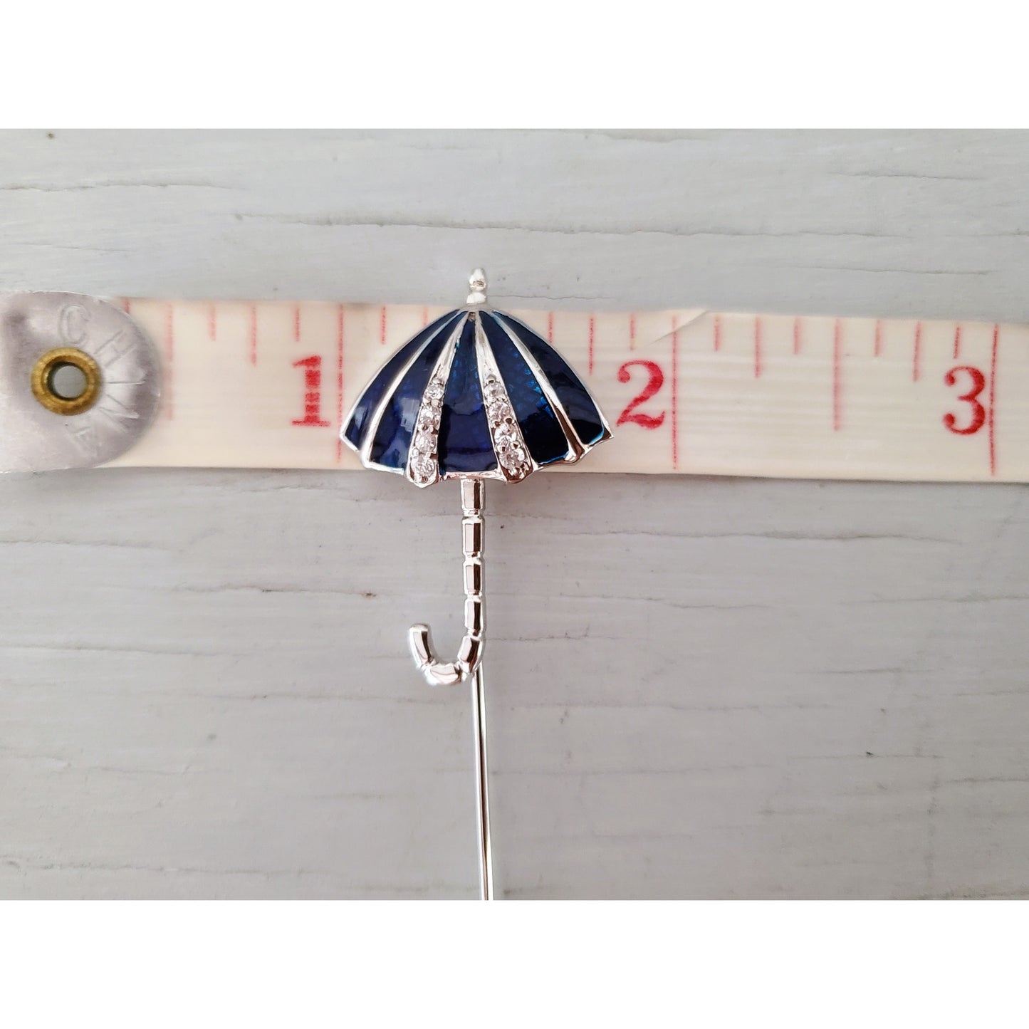 CZ and Enamel Plated Sterling Silver Umbrella Hat Pin