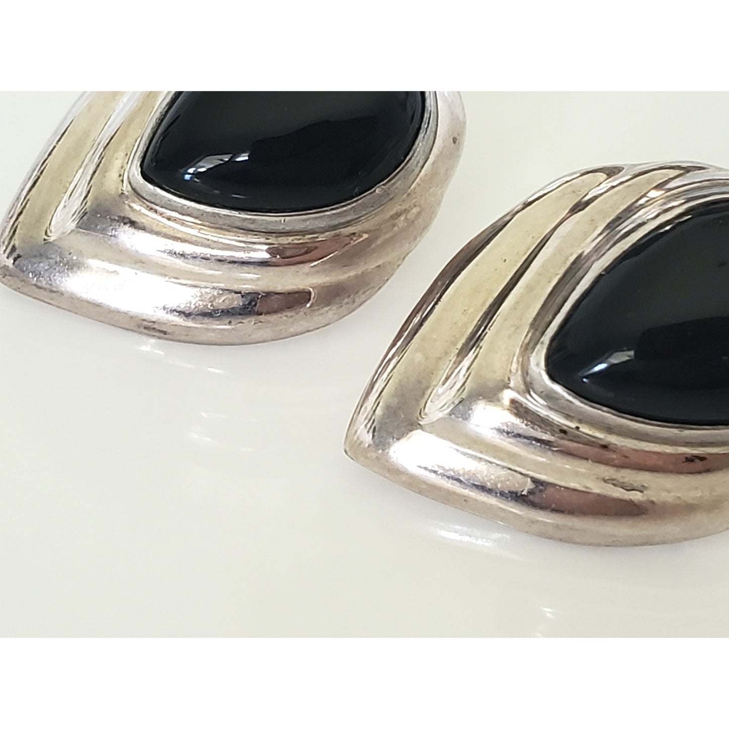 Vintage Taxco Chunky Onyx Sterling Silver Stud Earrings