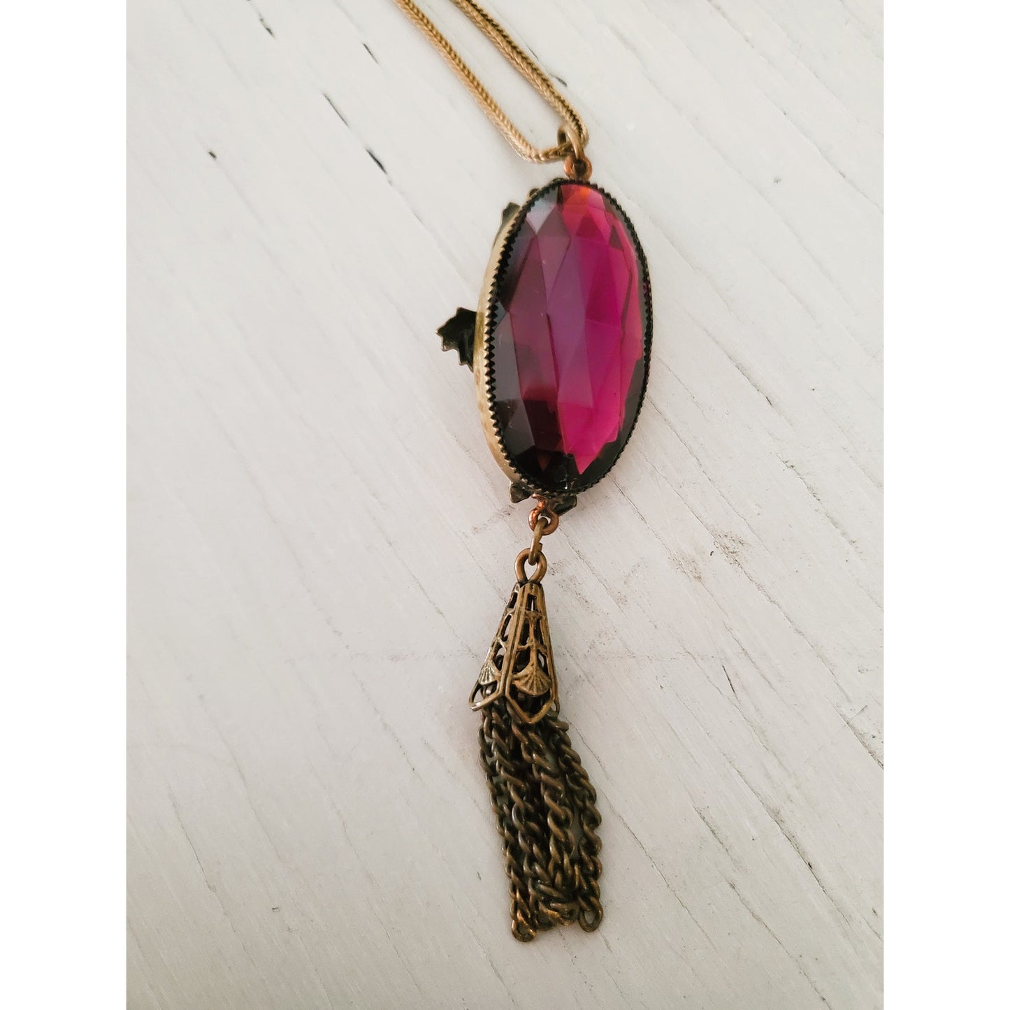 Vintage Antique Purple Stone Cherub Necklace