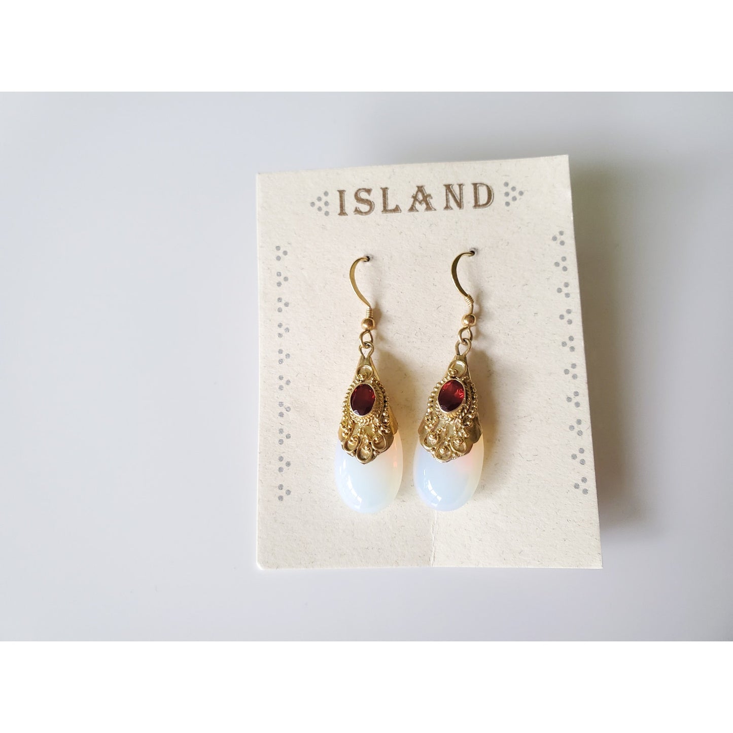 Vintage Sterling Silver Opaline Garnet Dangle Earrings by Harry Haslett