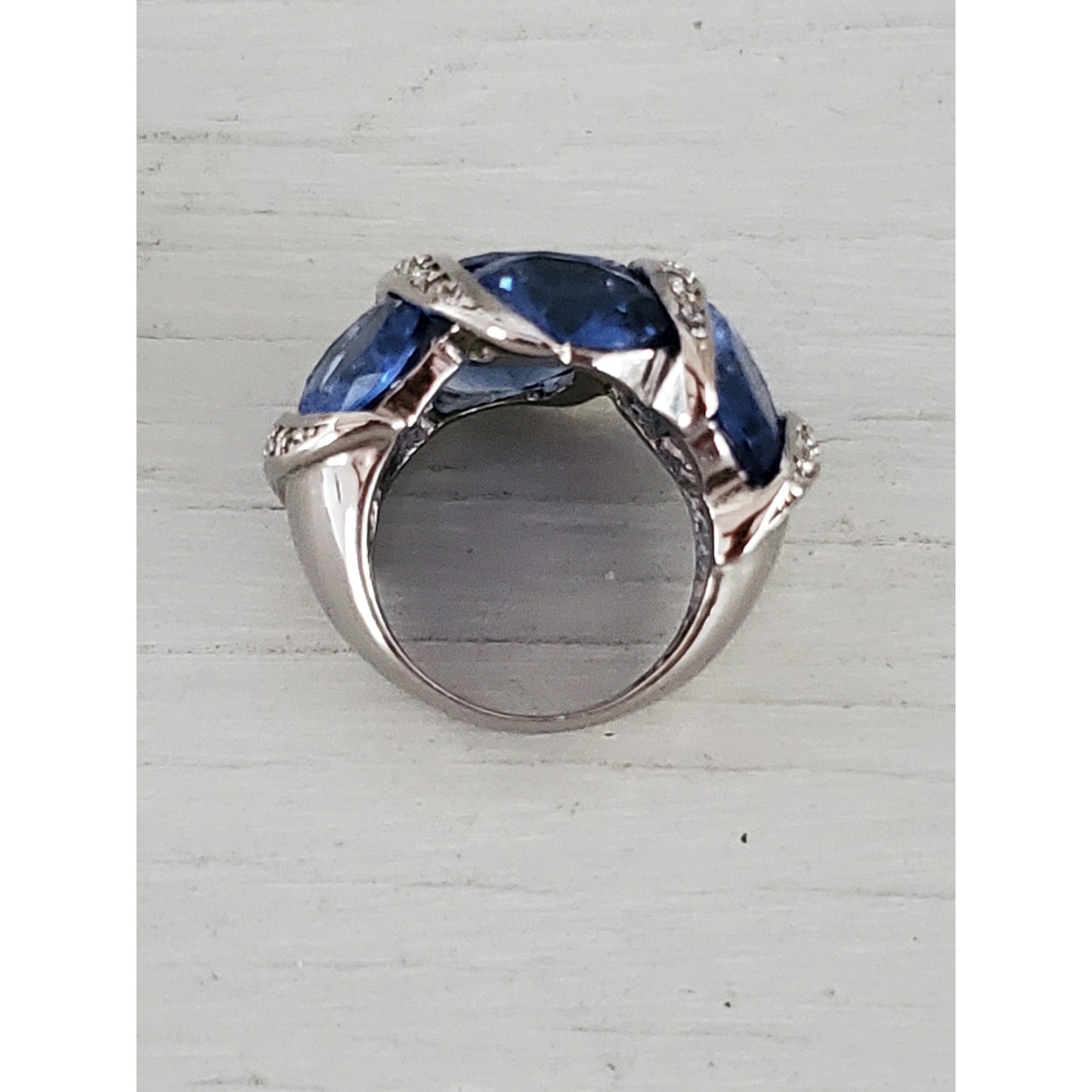 Sterling Silver Cubic Zirconia Tanzanite Cocktail Ring