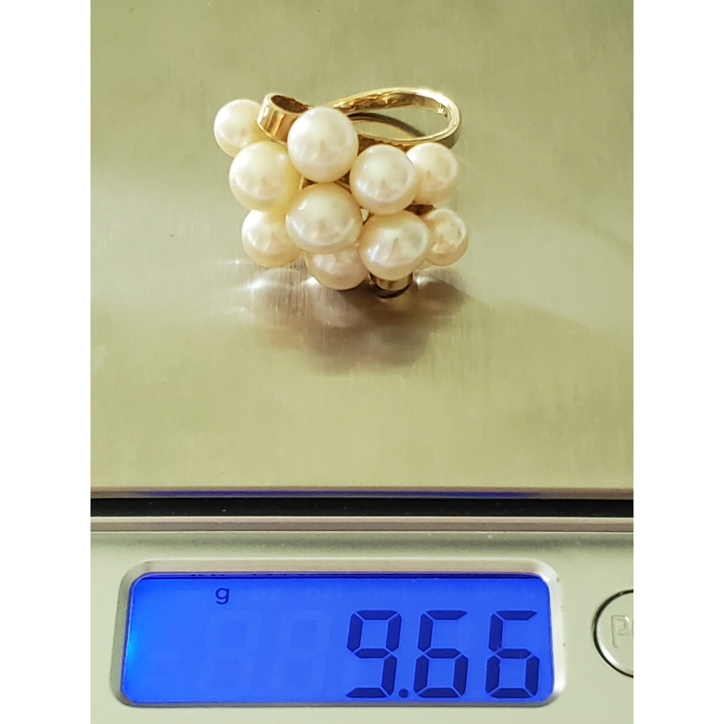 Vintage 14K Gold Mings Designer Cultured Pearl Cluster Cocktail Ring