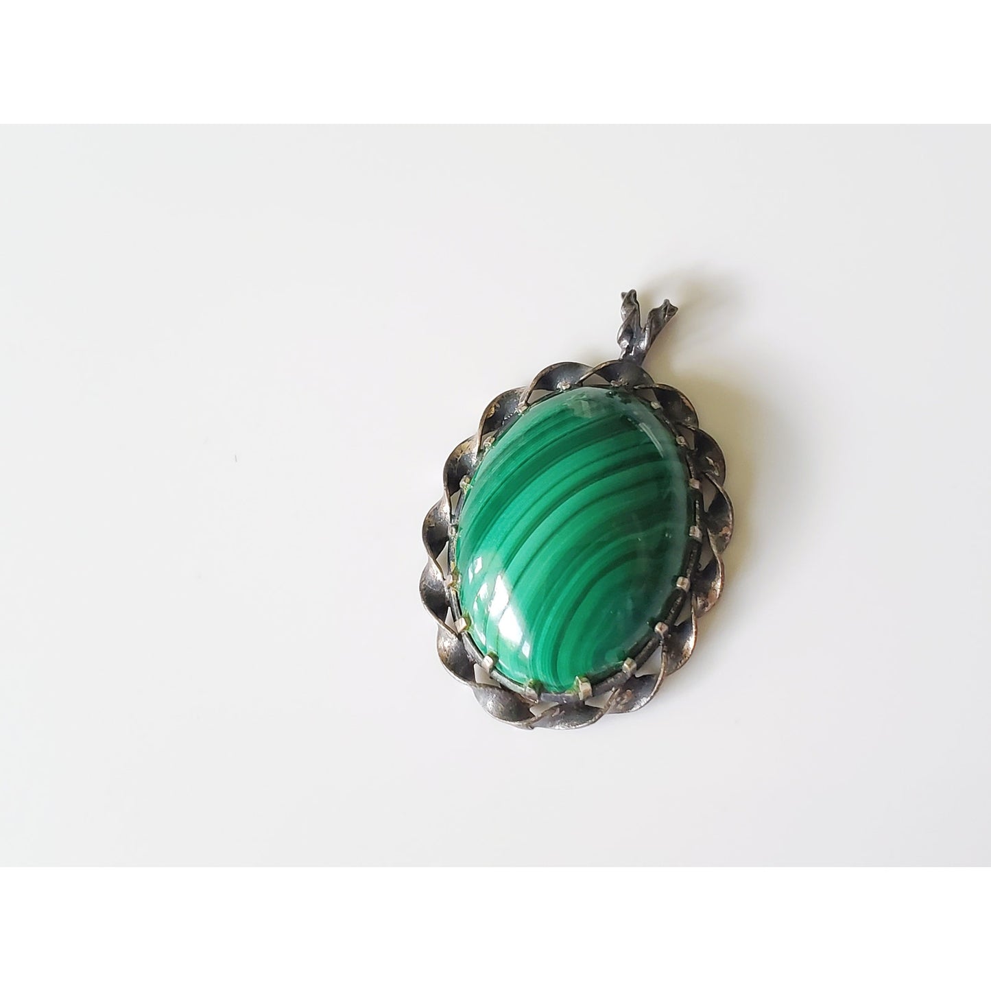 Vintage Sterling Silver Malachite Pendant and Earring Set