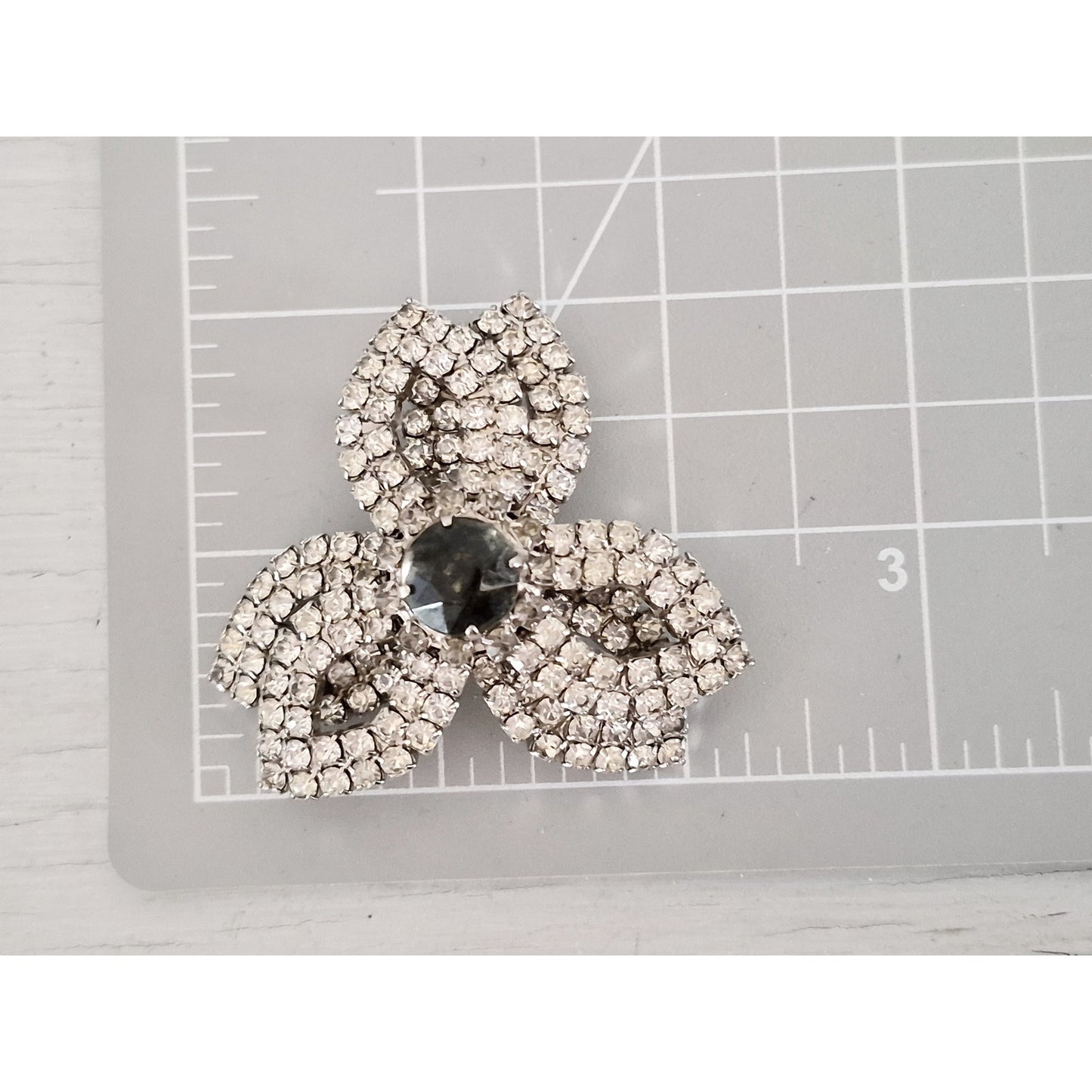 Vintage Dome Clear and Black Rhinestone Brooch