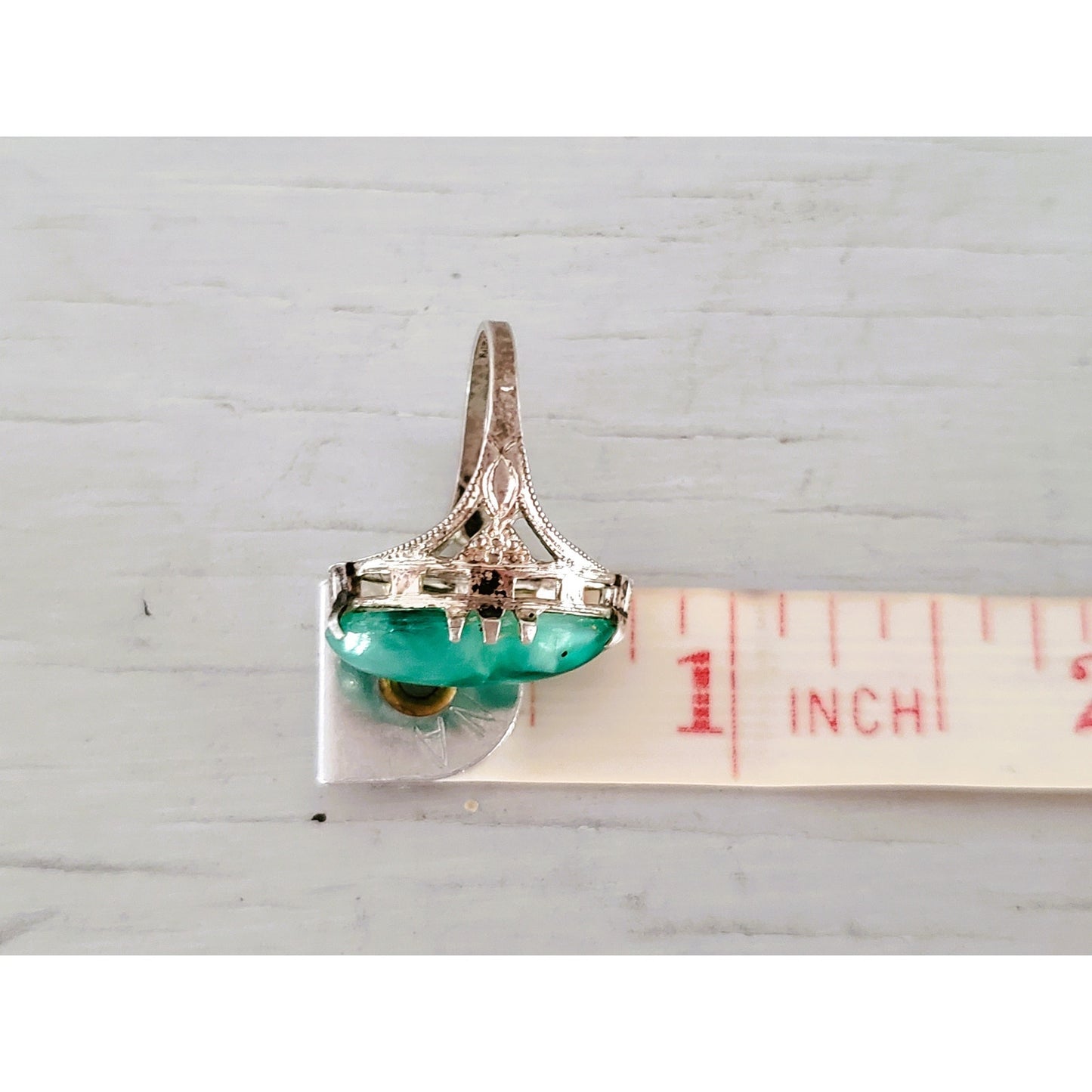 Vintage Sterling Silver FIligree Peking Glass Pinky Ring