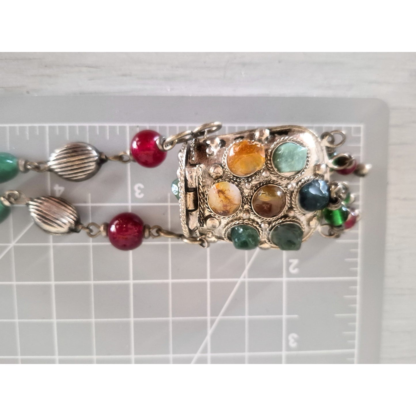 Vintage Tribal Afghan Kuchi Silver-tone Agate Purse Necklace