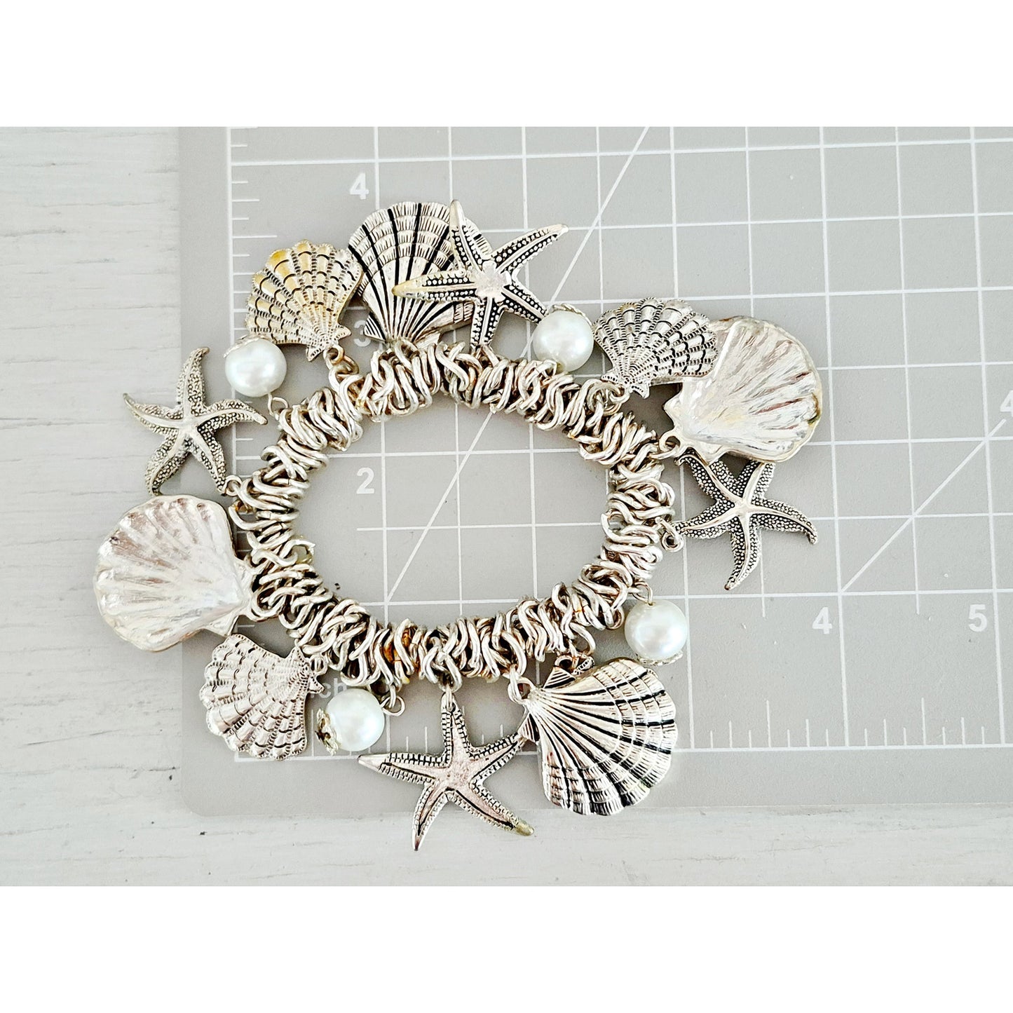 Silver-tone Ocean Elastic Charm Bracelet