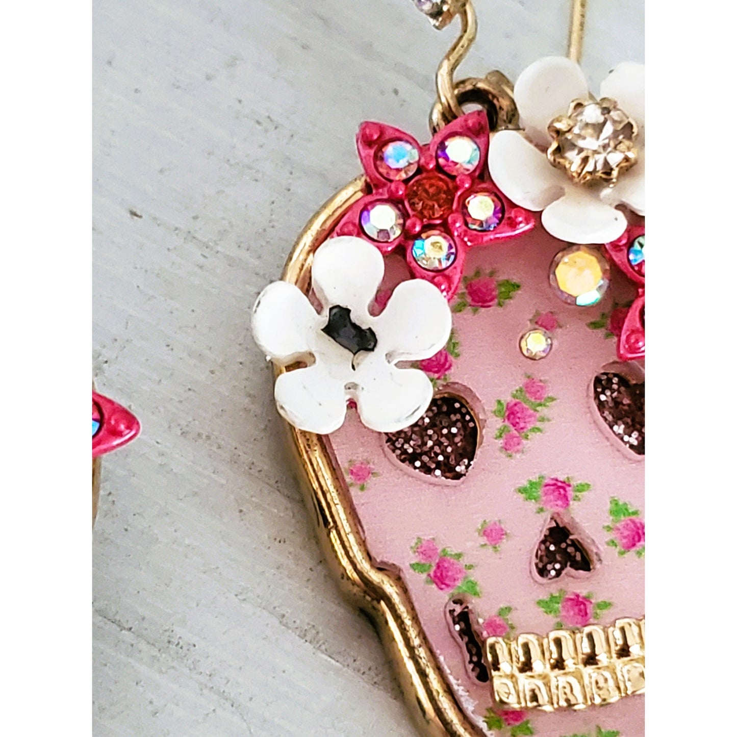 Betsey Johnson Floral Skull Dangle Earrings