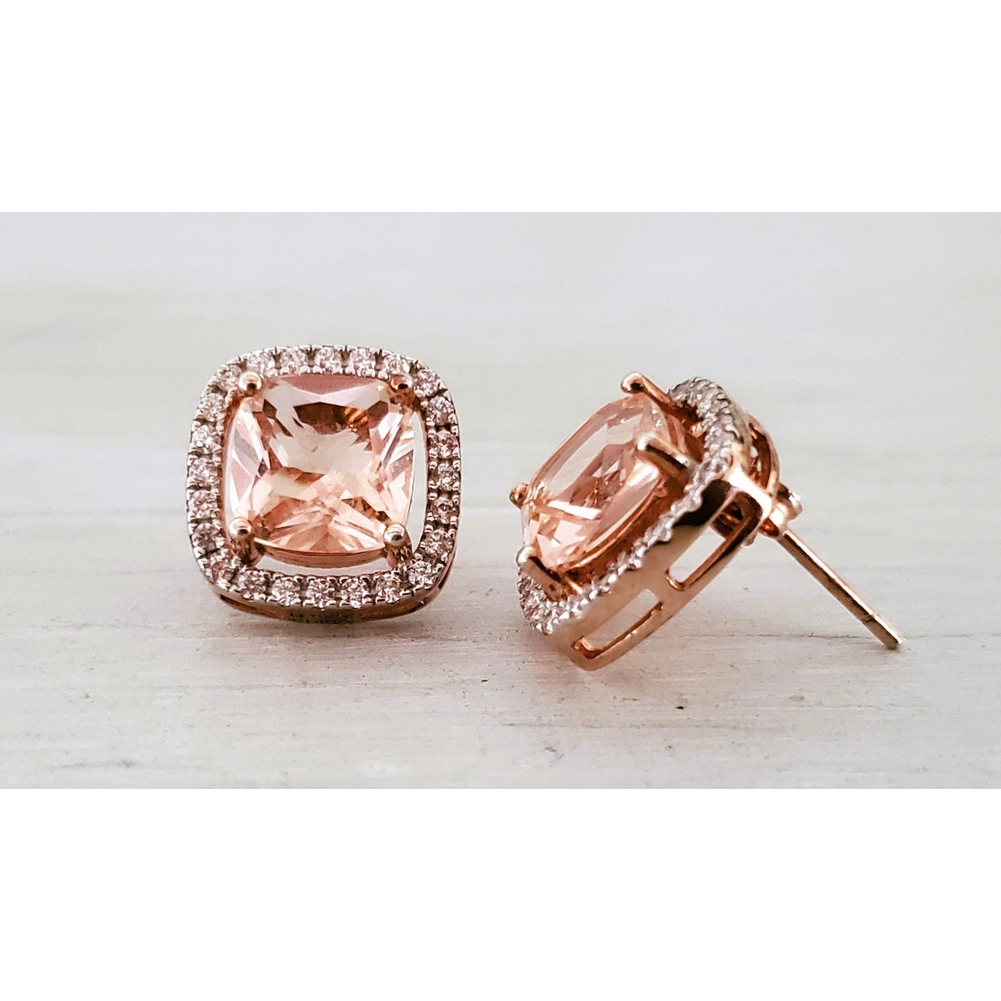 Morganite and CZ Sterling Silver Stud Earrings