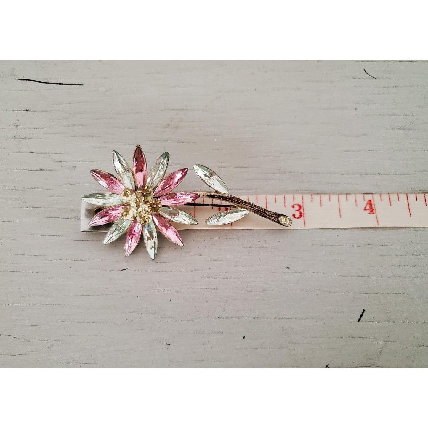 Vintage Pastel Rhinestone Daisy Brooch Pin
