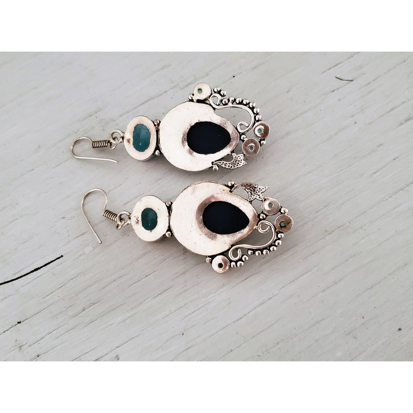 Sterling Silver Balinese Goddess Blue Face Topaz Statement Earrings