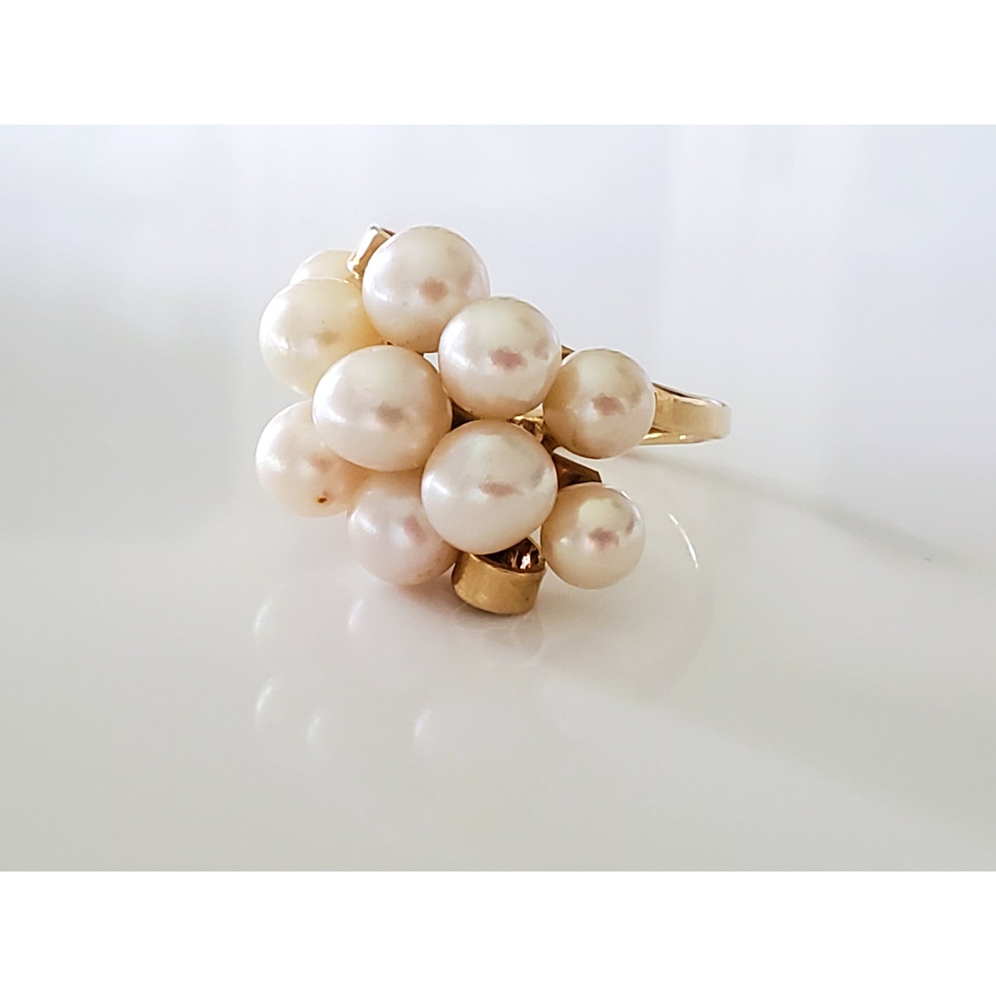Vintage 14K Gold Mings Designer Cultured Pearl Cluster Cocktail Ring