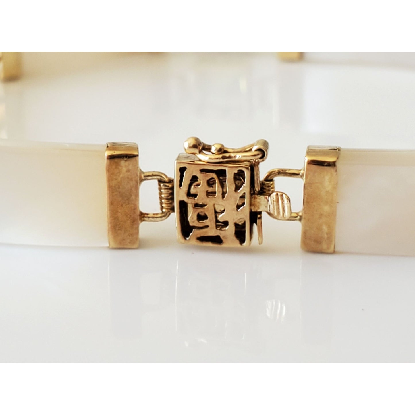 14K Gold Mother of Pearl Link Bracelet with Multi-Gem Stones