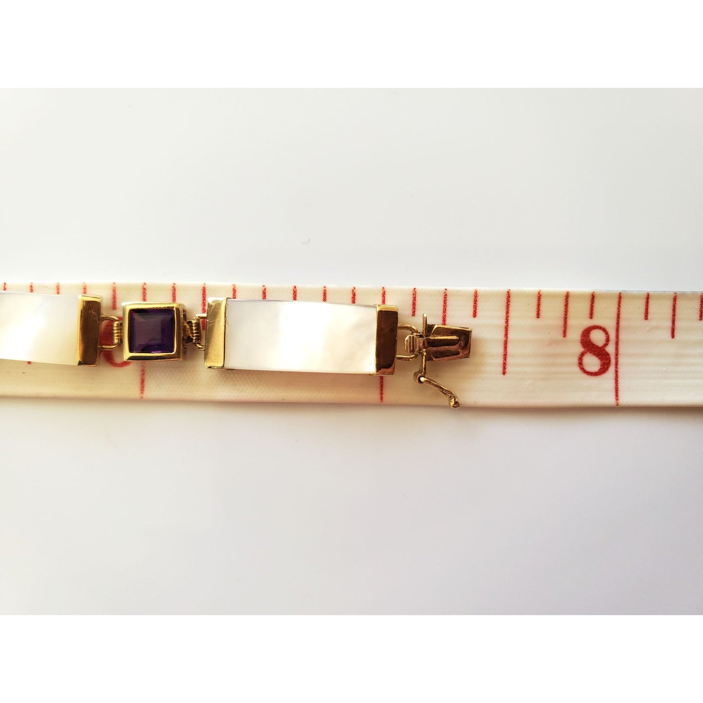 14K Gold Mother of Pearl Link Bracelet with Multi-Gem Stones