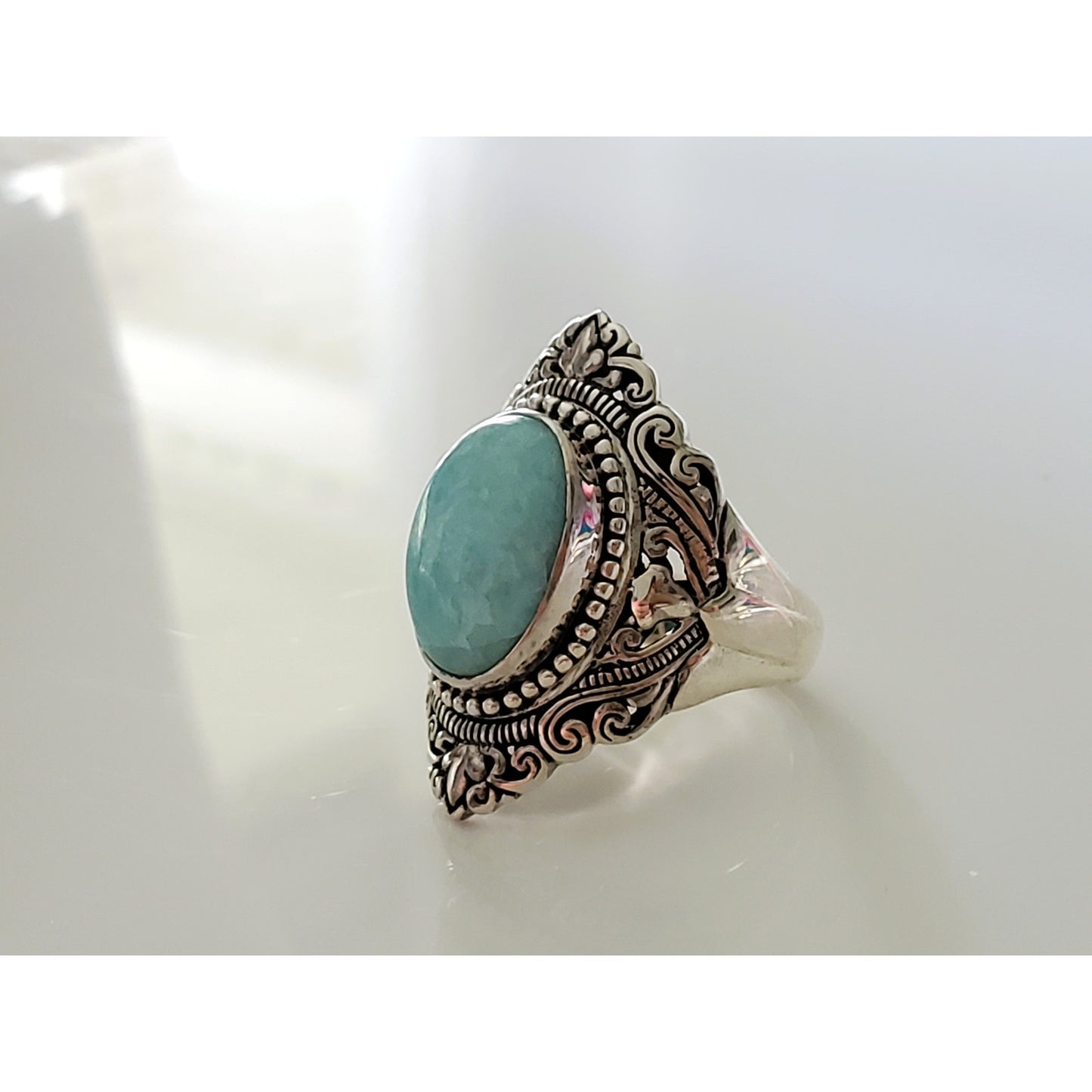 Vintage Sterling Silver Amazonite Art Deco Ring