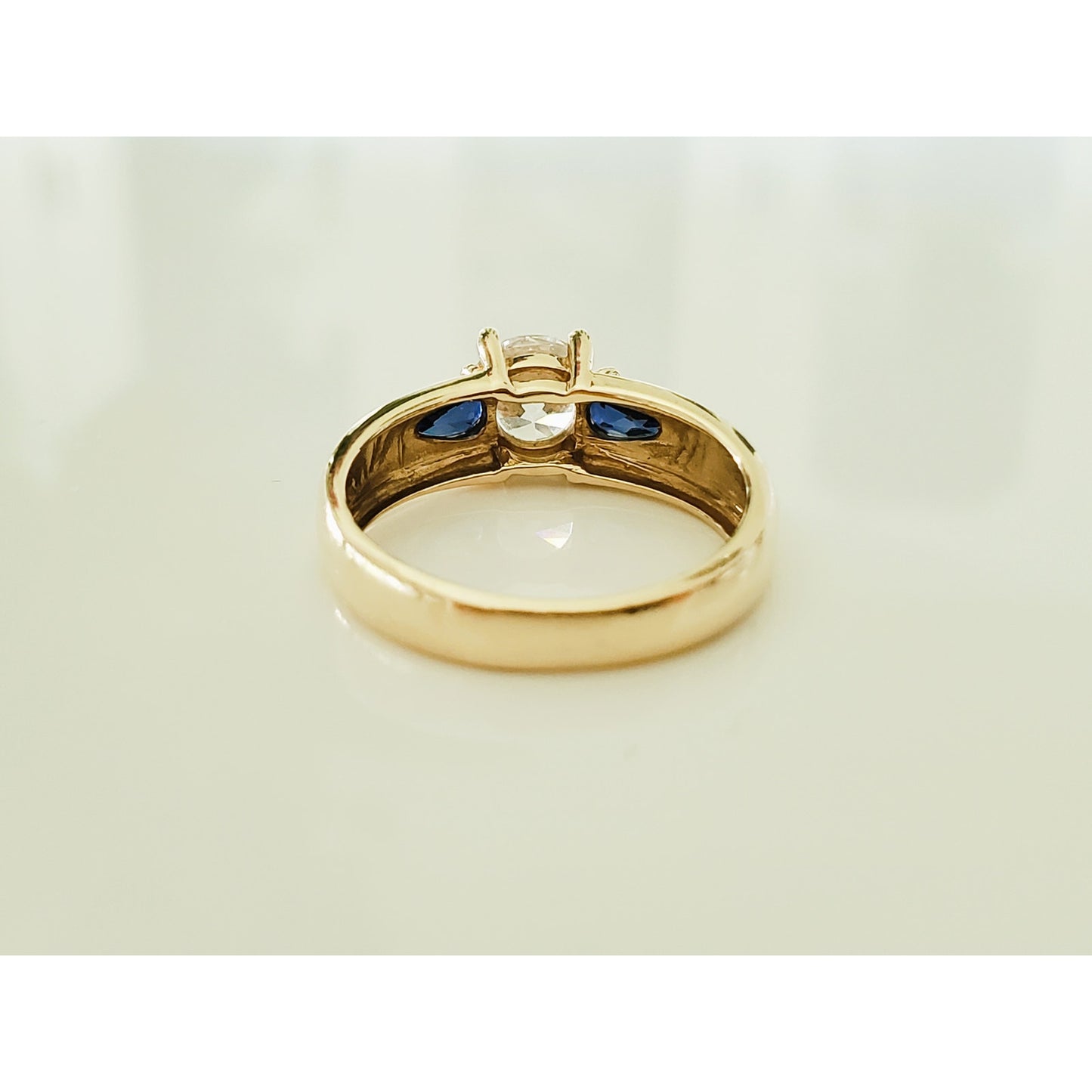 Vintage 14K Gold Sapphire and Crystal Zirconia Ring