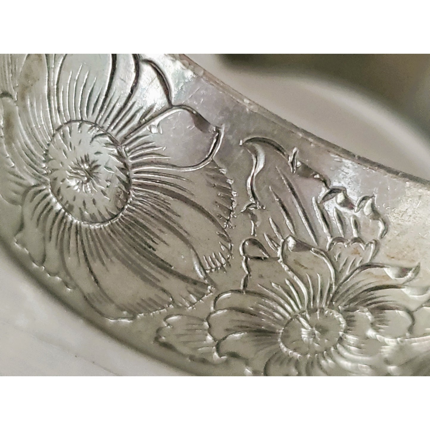 Vintage Kirk Pewter Daisy Silver Cuff Bracelet