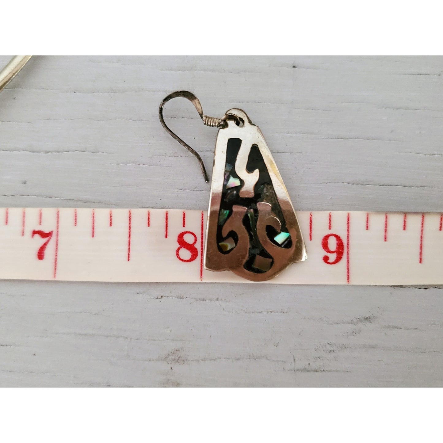 Vintage Silver Alpaca Mexican Abalone Inlay Necklace and Earring Jewelry Set