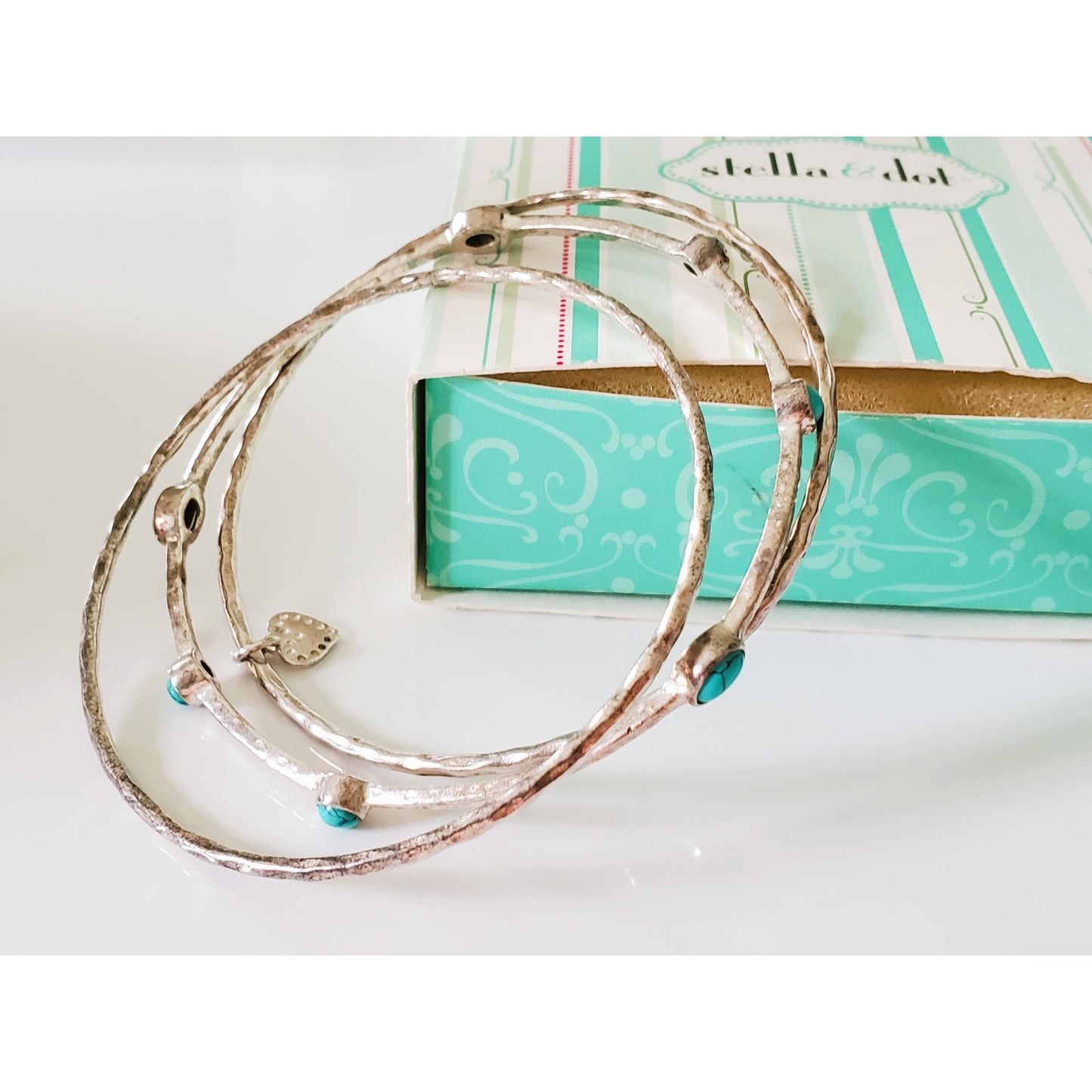 Stella and Dot Lot of 3 Silver Faux Turqouise Bracelets