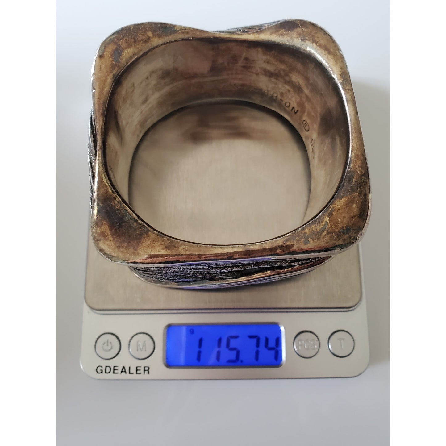 N.S Bar-On Israel Oversized Square Electroform Sterling Silver Bangle Bracelet