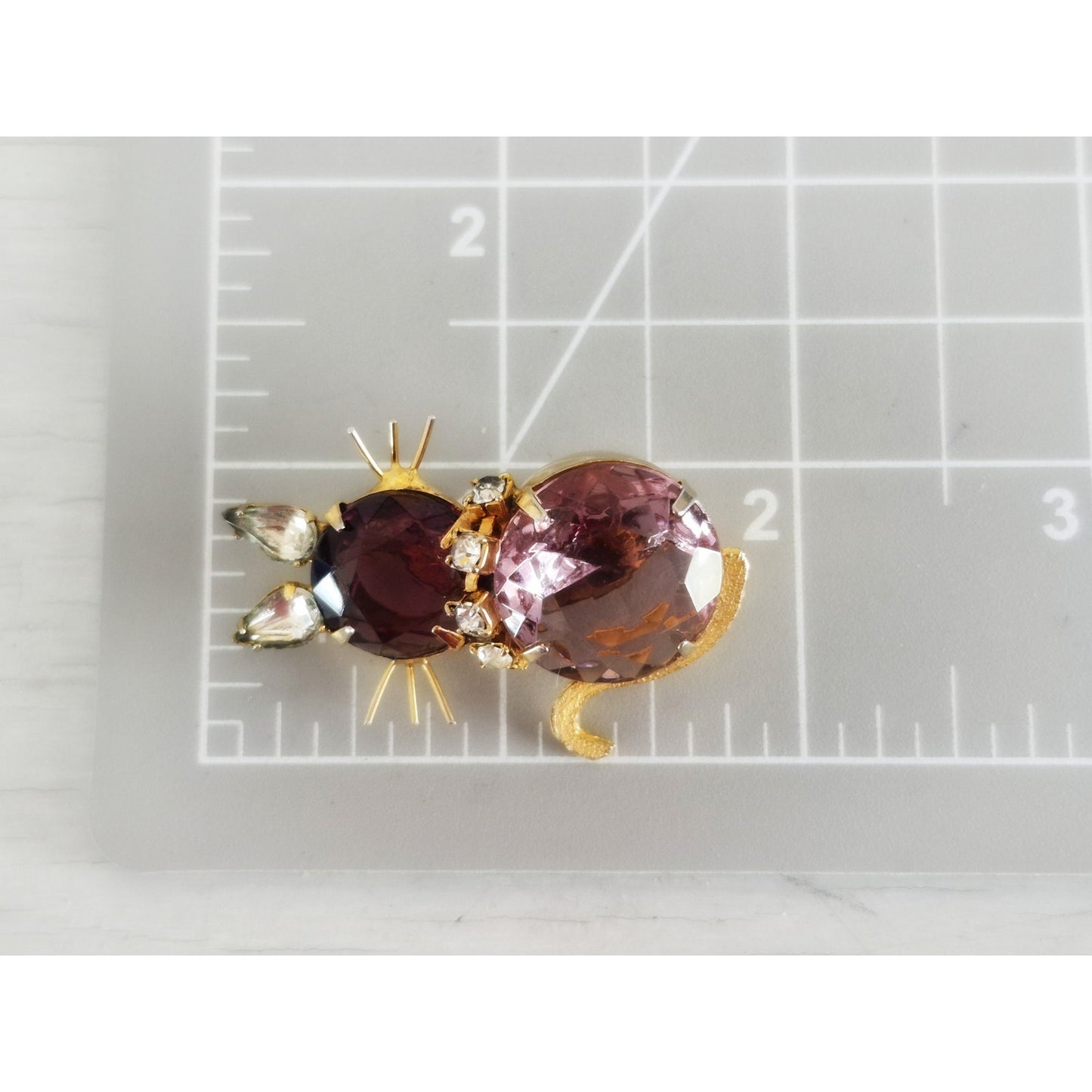 Vintage Dodd Style Cat Pin Brooch Plumb Rhinestone Brooch Pin