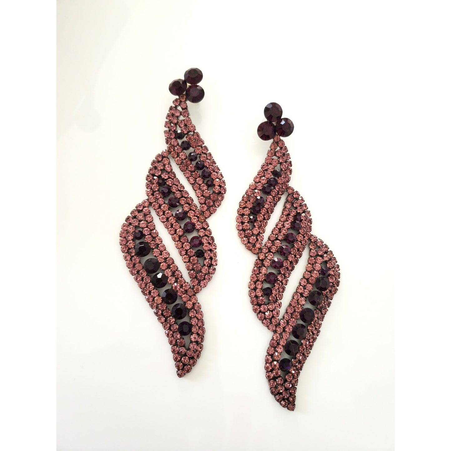 Long Purple Dangle Rhinestone Earrings