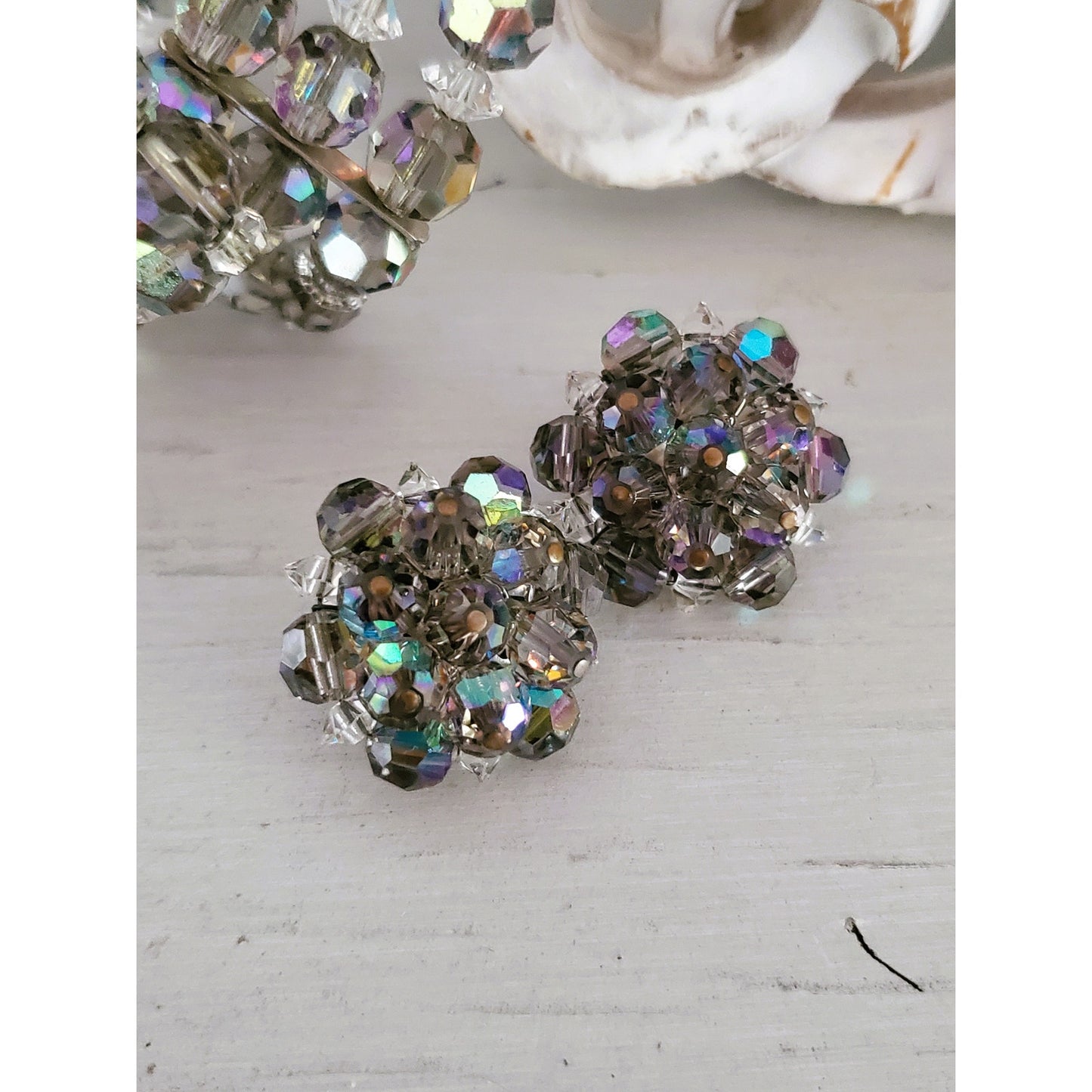 Vintage Smokey Crystal Bracelet and Earring Jewelry Set