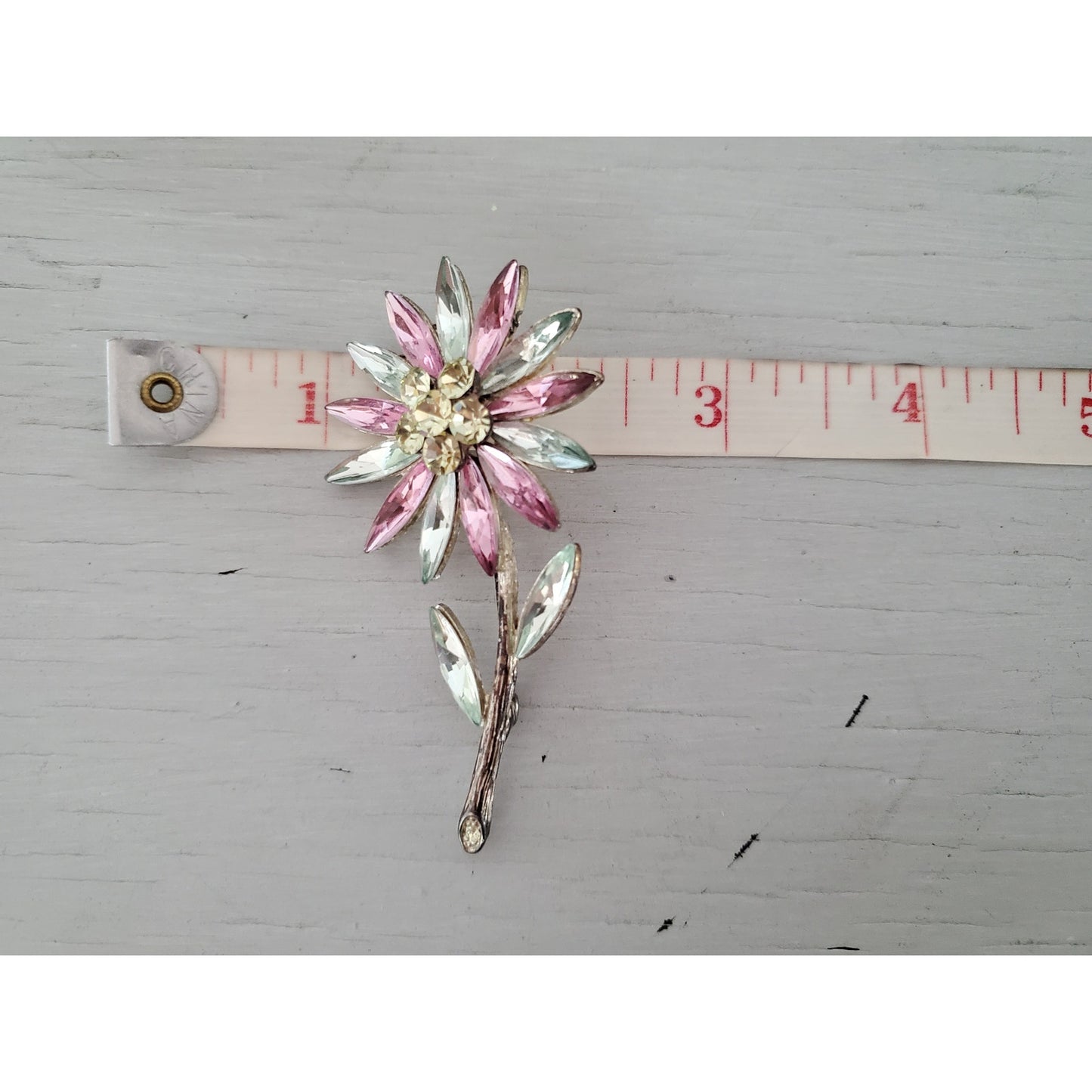 Vintage Pastel Rhinestone Daisy Brooch Pin