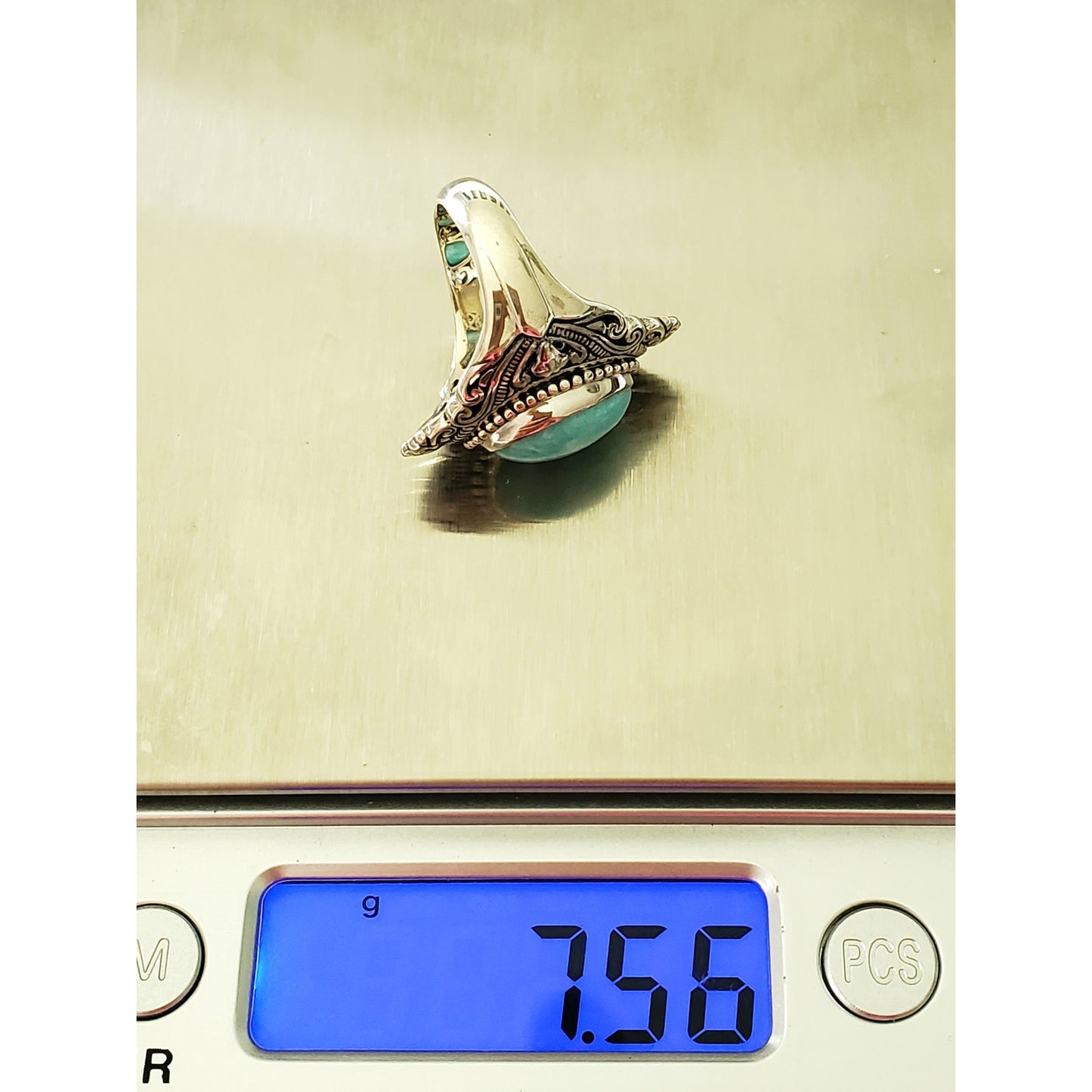 Vintage Sterling Silver Amazonite Art Deco Ring