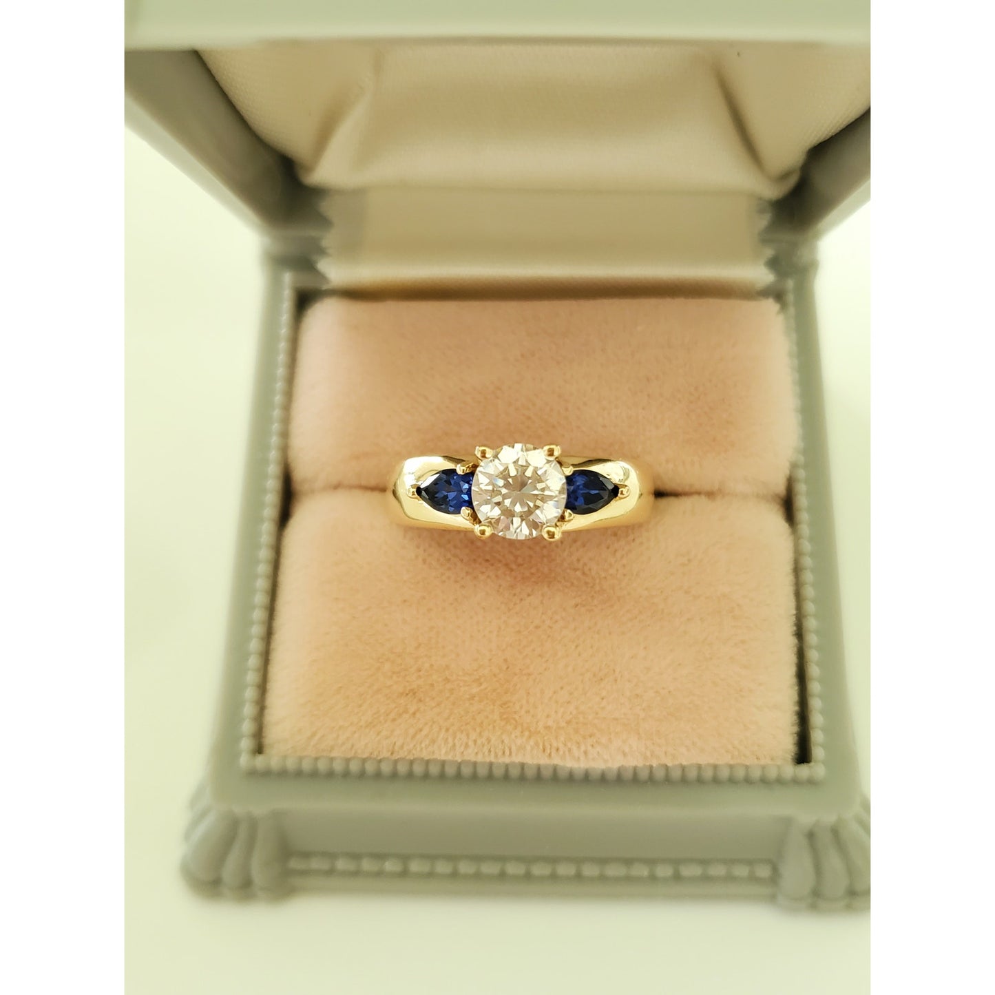 Vintage 14K Gold Sapphire and Crystal Zirconia Ring