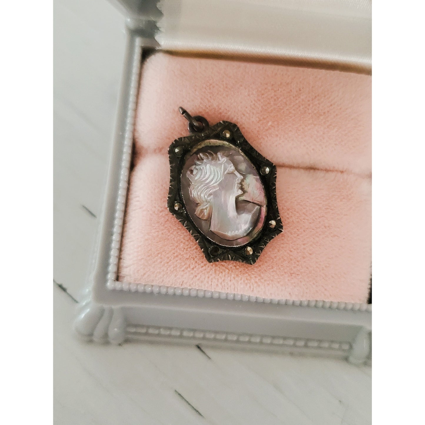 Vintage Sterling 800 Mother of Pearl Cameo Pendant