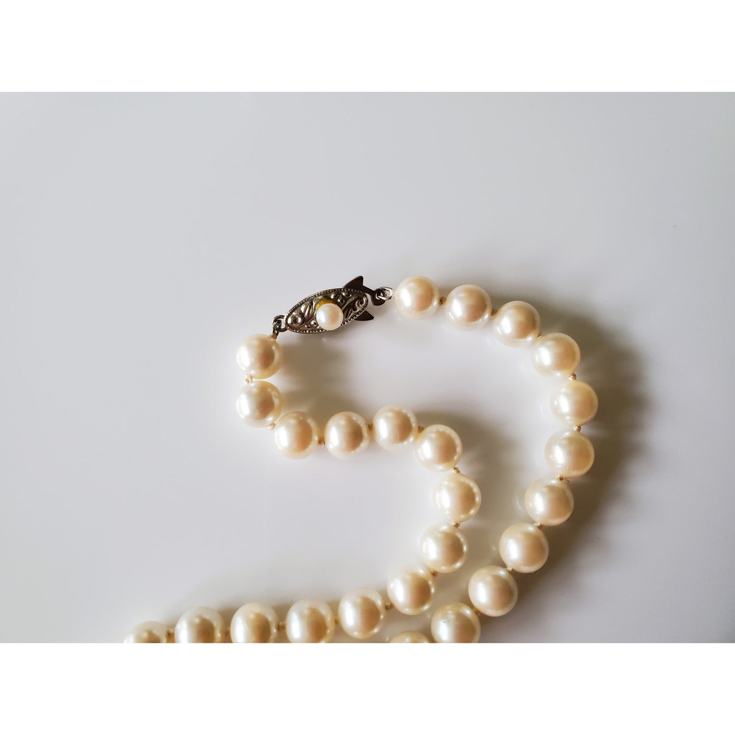 Vintage Faux Pearl Necklace with Silver Clasp