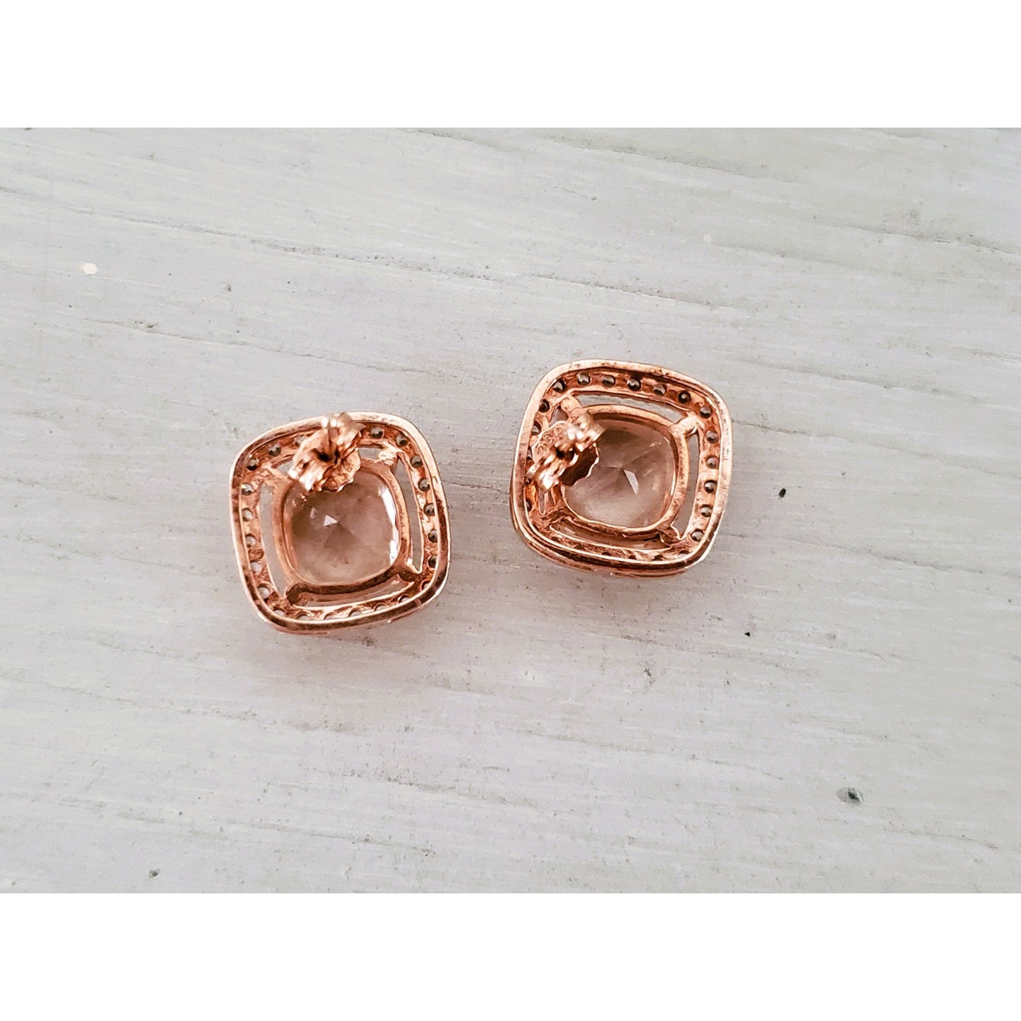 Morganite and CZ Sterling Silver Stud Earrings